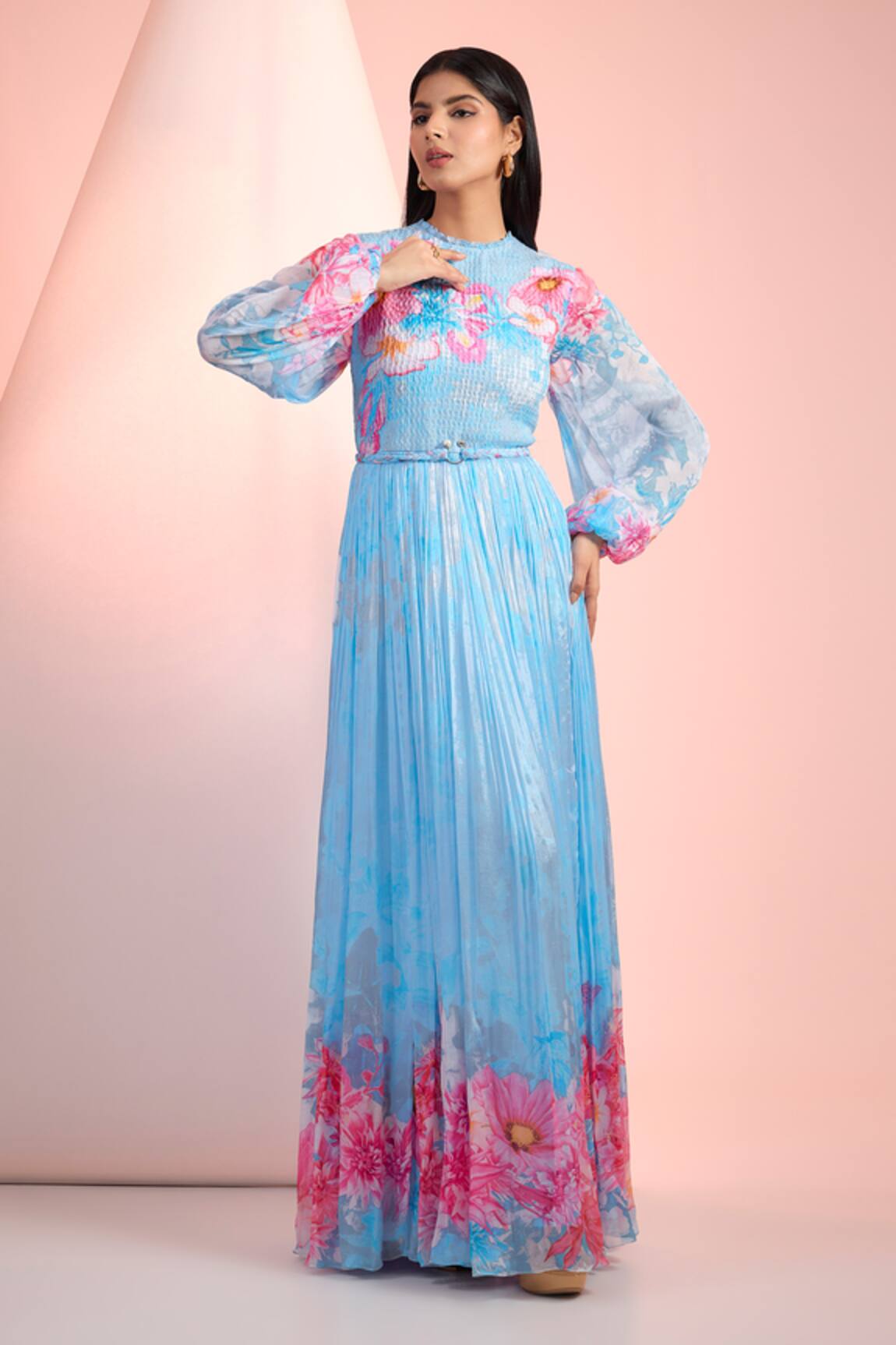 Mandira Wirk Resort Floral Printed Chiffon Dress 