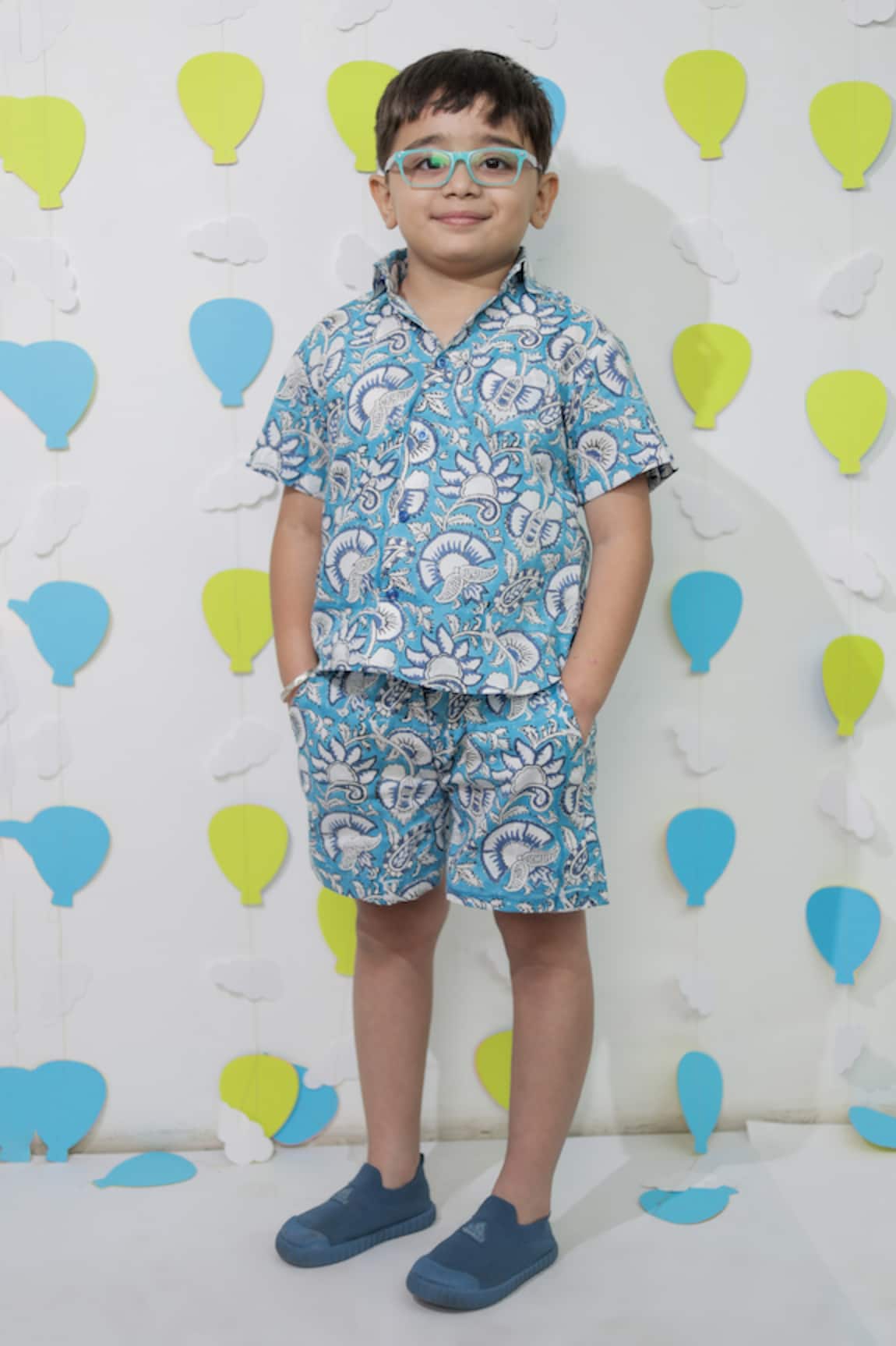 Tiny Colour Blue Printed Shirt & Shorts Co-ord Set 