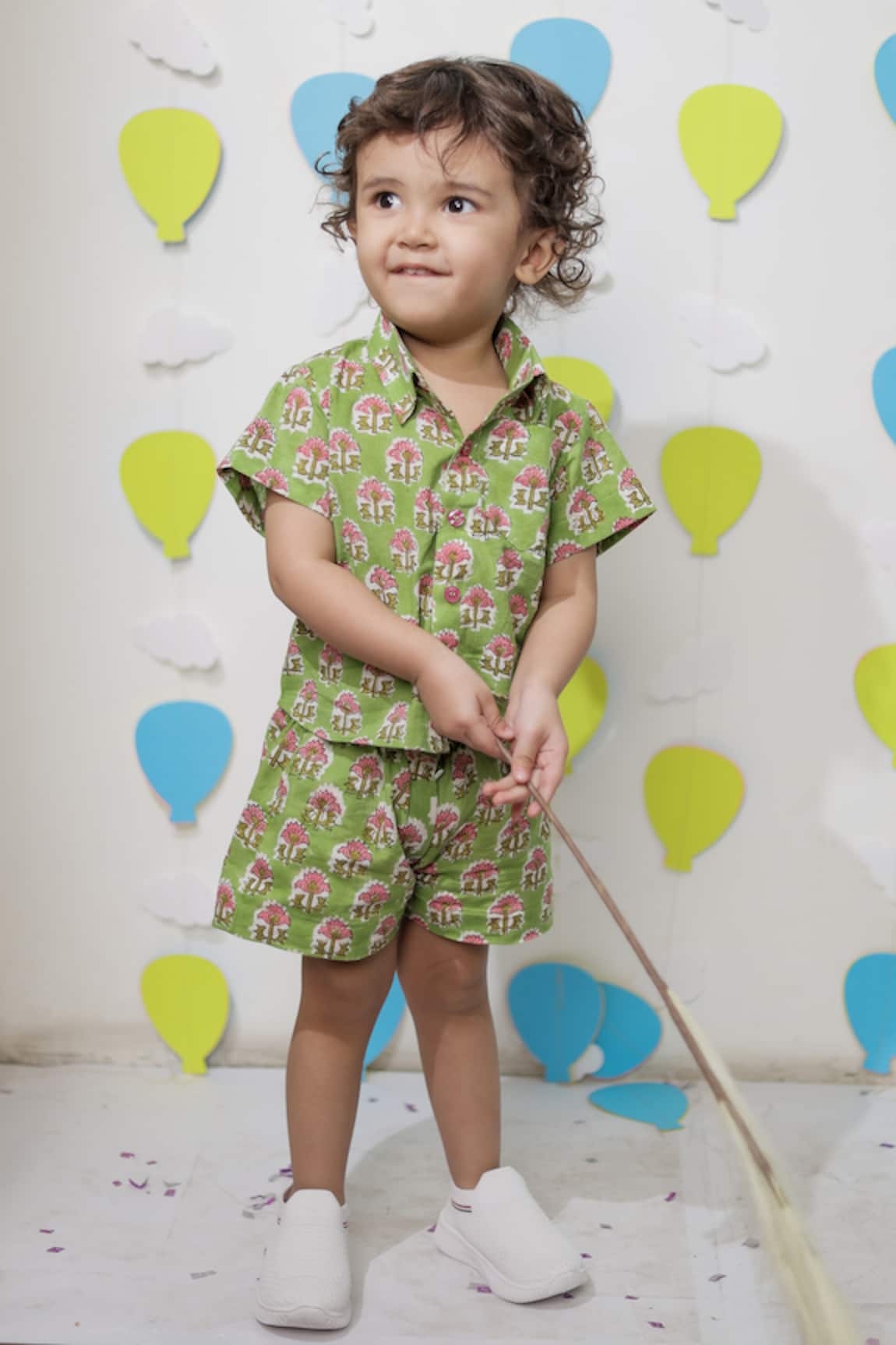 Tiny Colour Green Printed Shirt & Shorts Co-ord Set 