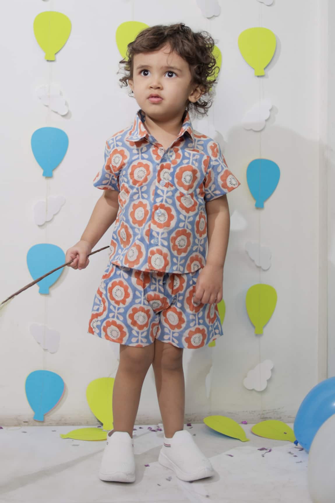 Tiny Colour Blue Orange Printed Shirt & Shorts Co-ord Set 