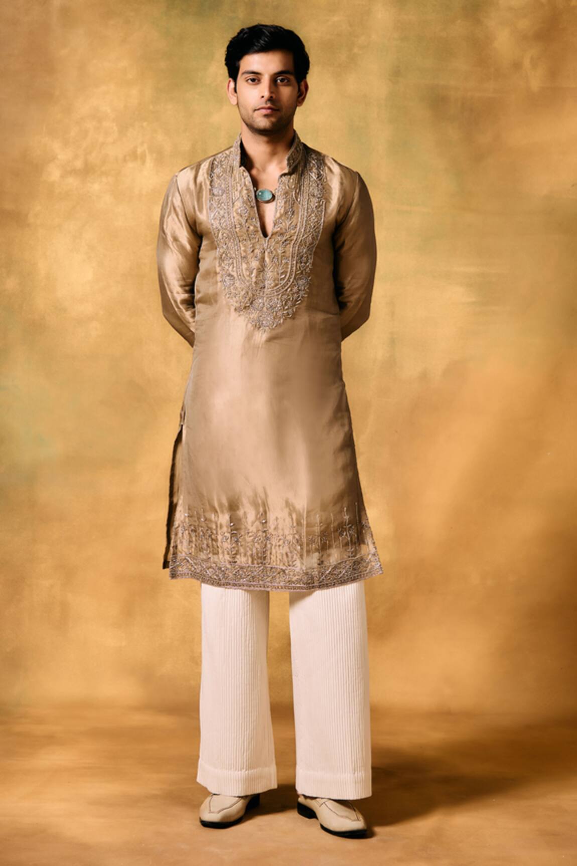 MUKTI AND KAVITH CASA Golden Dawn Tissue Kurta Set 