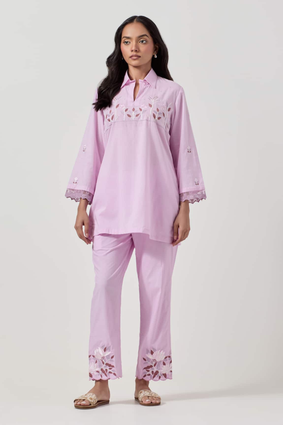 Priya Chaudhary Pink Machine Embroidered Kurta Pant Set 