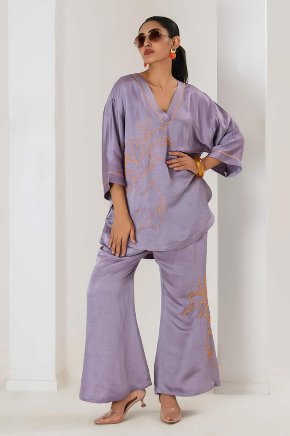 Saahiil Kapoor Lilac Linen Satin Top & Pant Set 