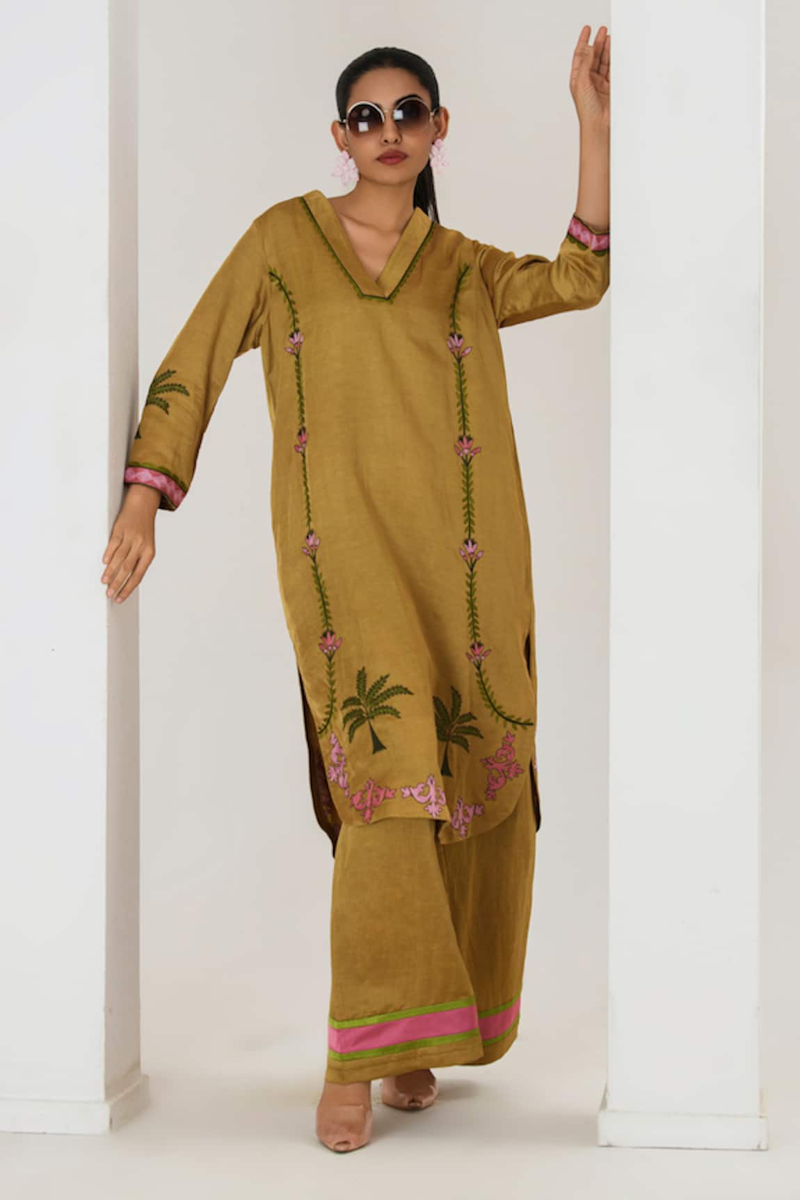 Saahiil Kapoor Mustard Embroidered Kurta Pant Set 