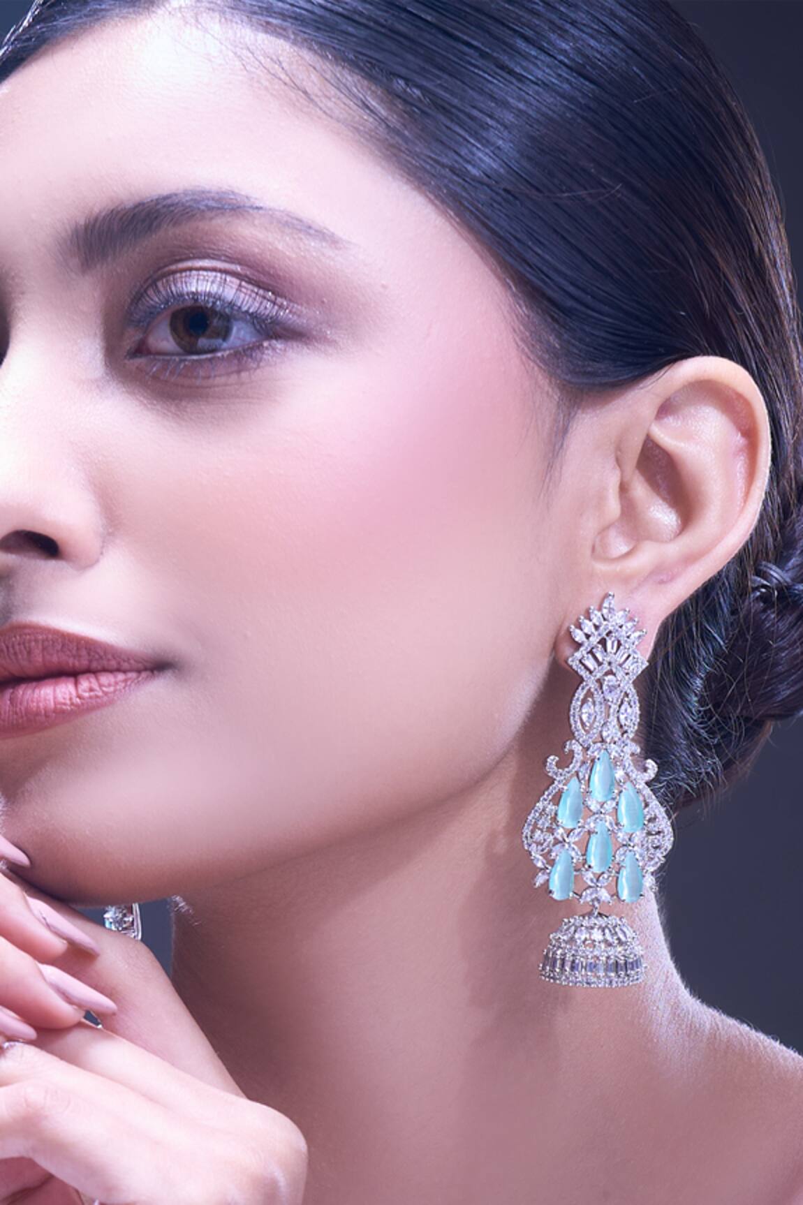 Nazaakat By Samara Singh Aqua American Diamond Earrings
