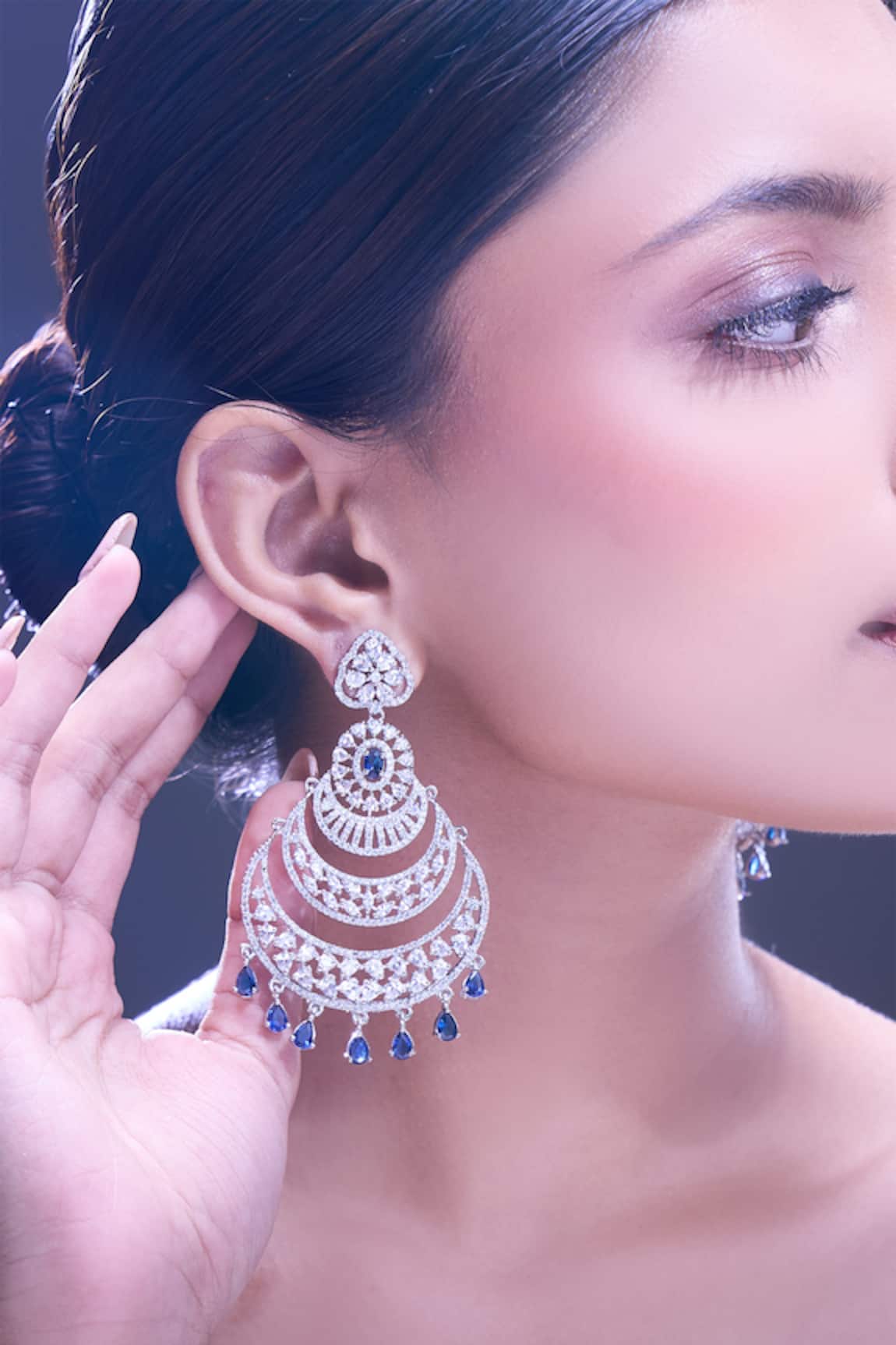 Nazaakat By Samara Singh Blue American Diamond Earrings