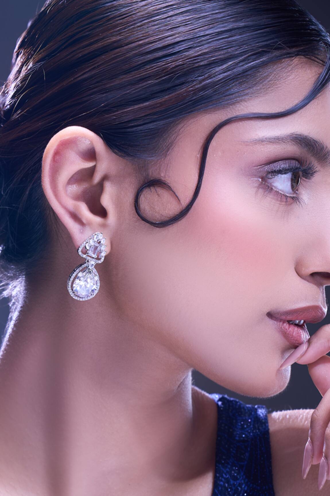 Nazaakat By Samara Singh White American Diamond Earrings 