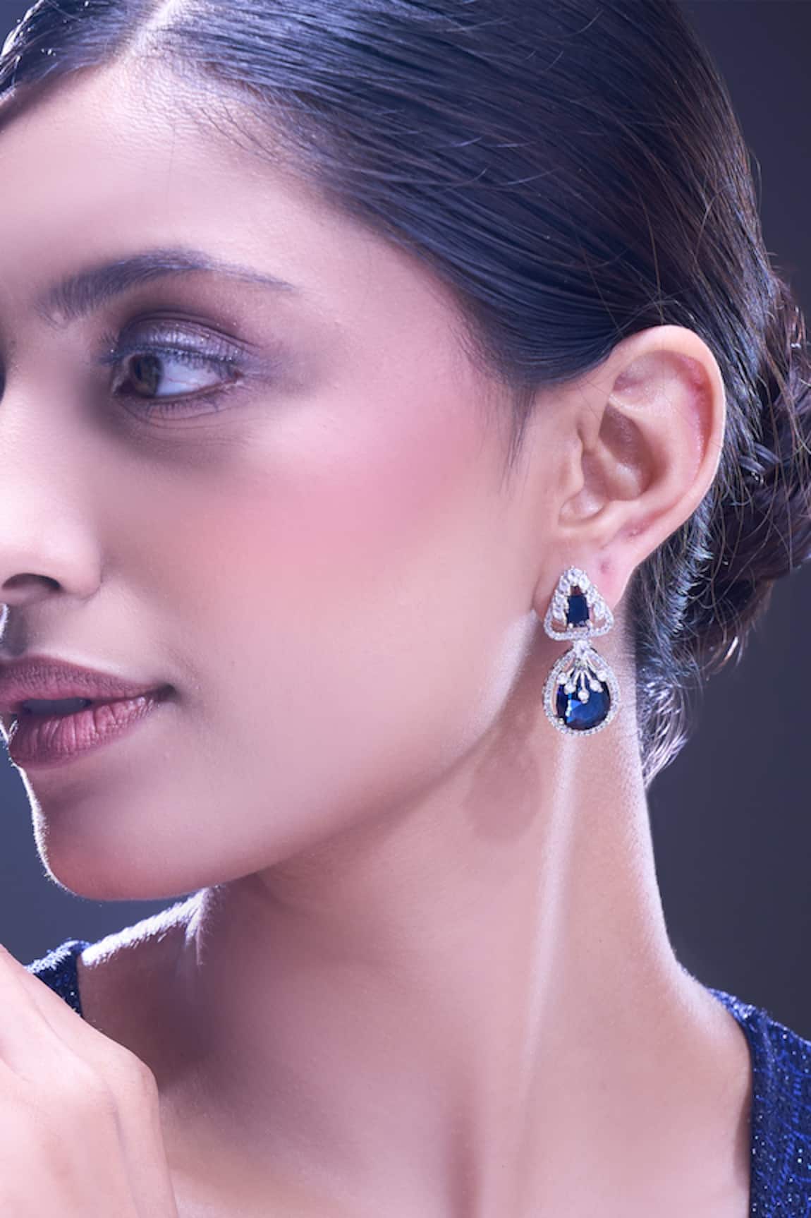 Nazaakat By Samara Singh Blue American Diamond Earrings 