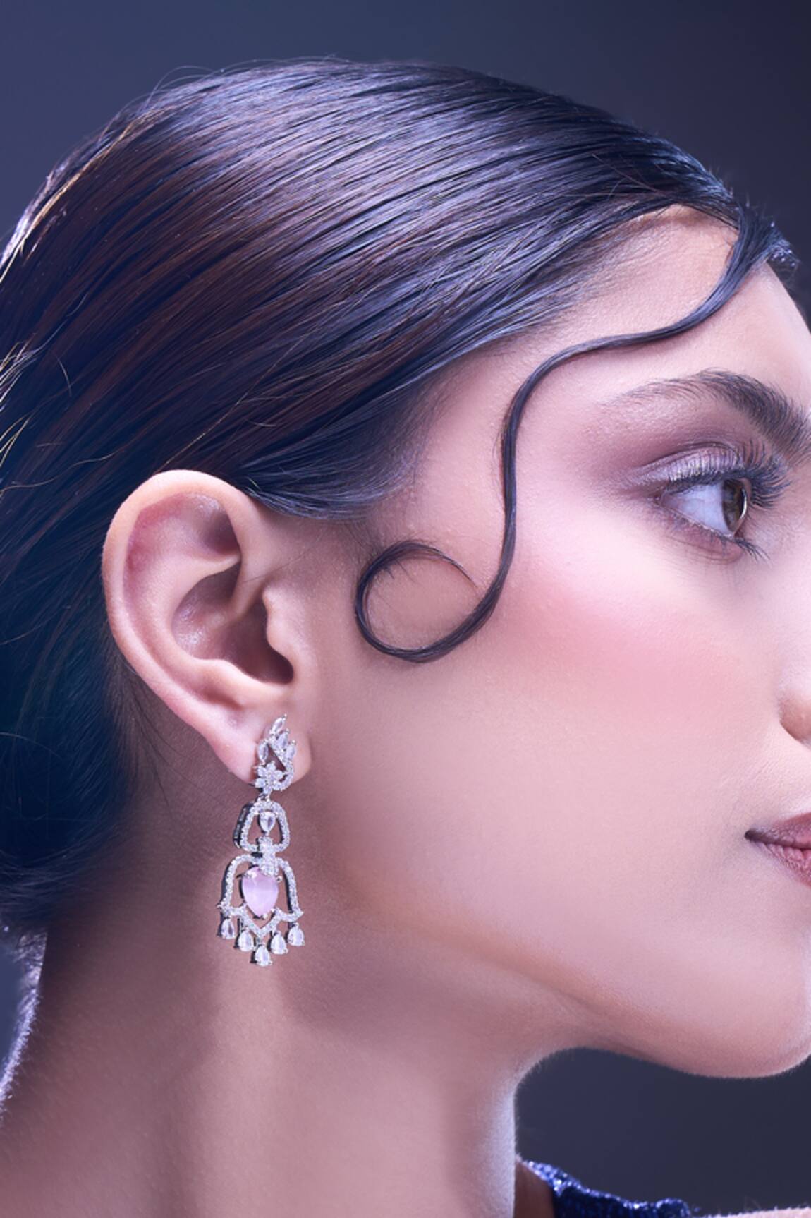 Nazaakat By Samara Singh Pink American Diamond Earrings 