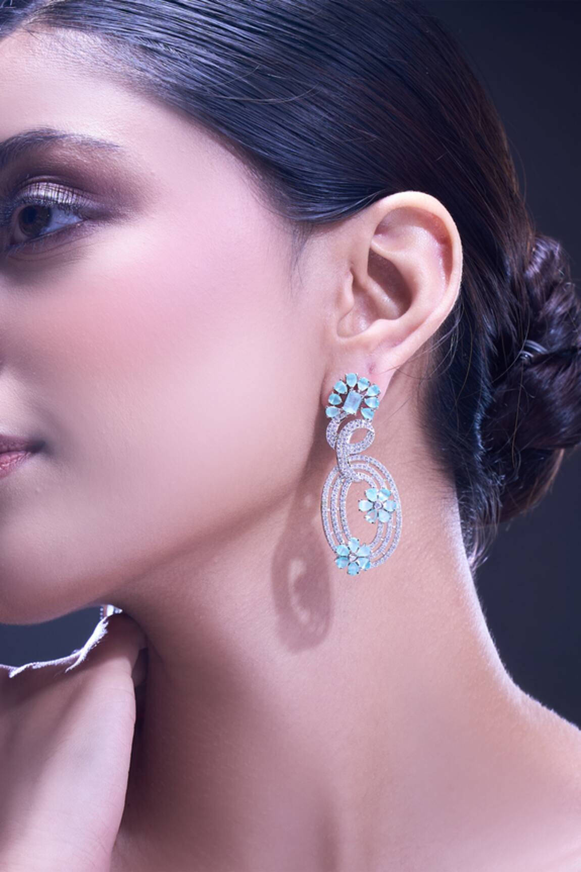 Nazaakat By Samara Singh Aqua American Diamond Earrings 