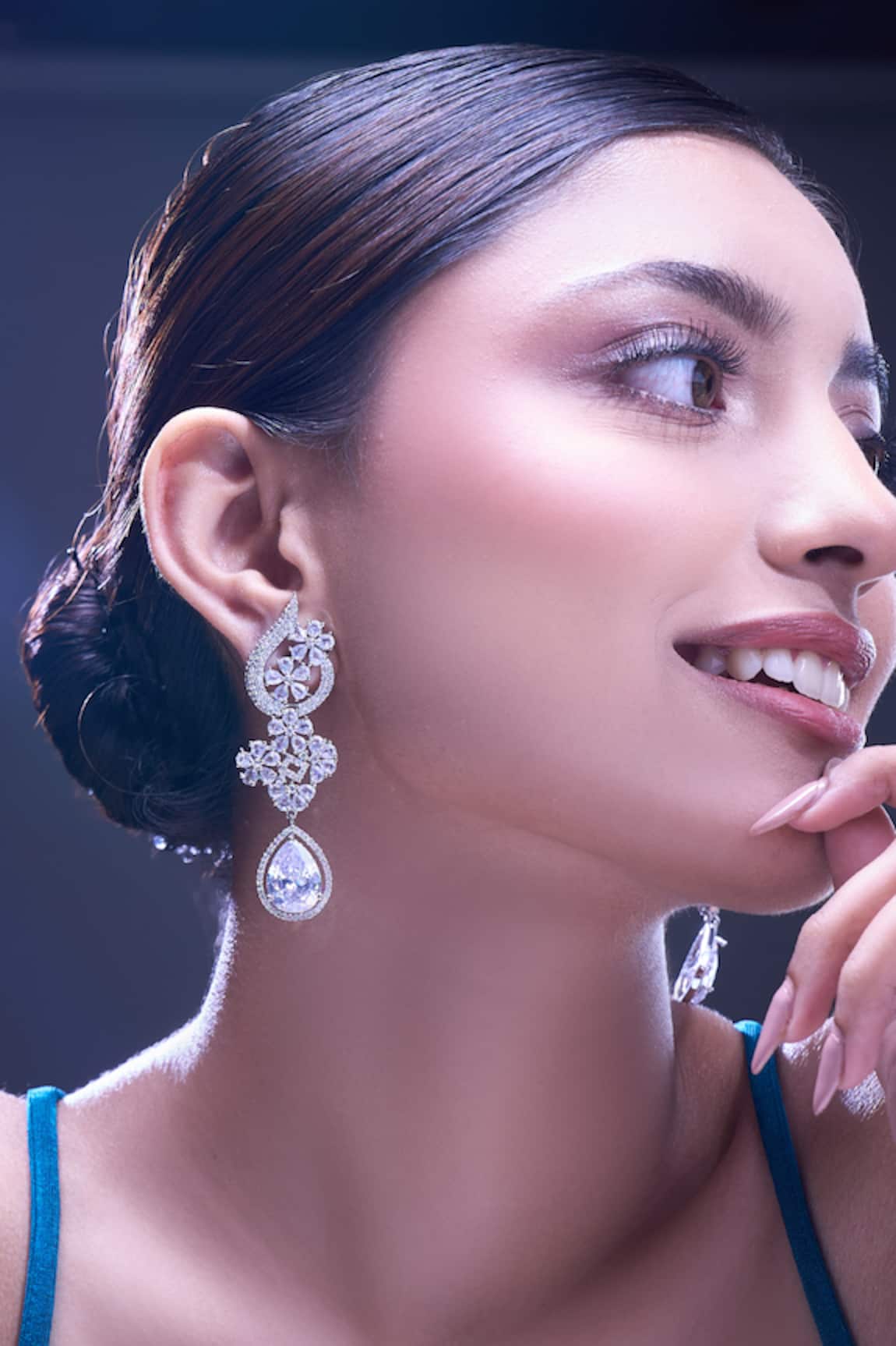 Nazaakat By Samara Singh White American Diamond Earrings