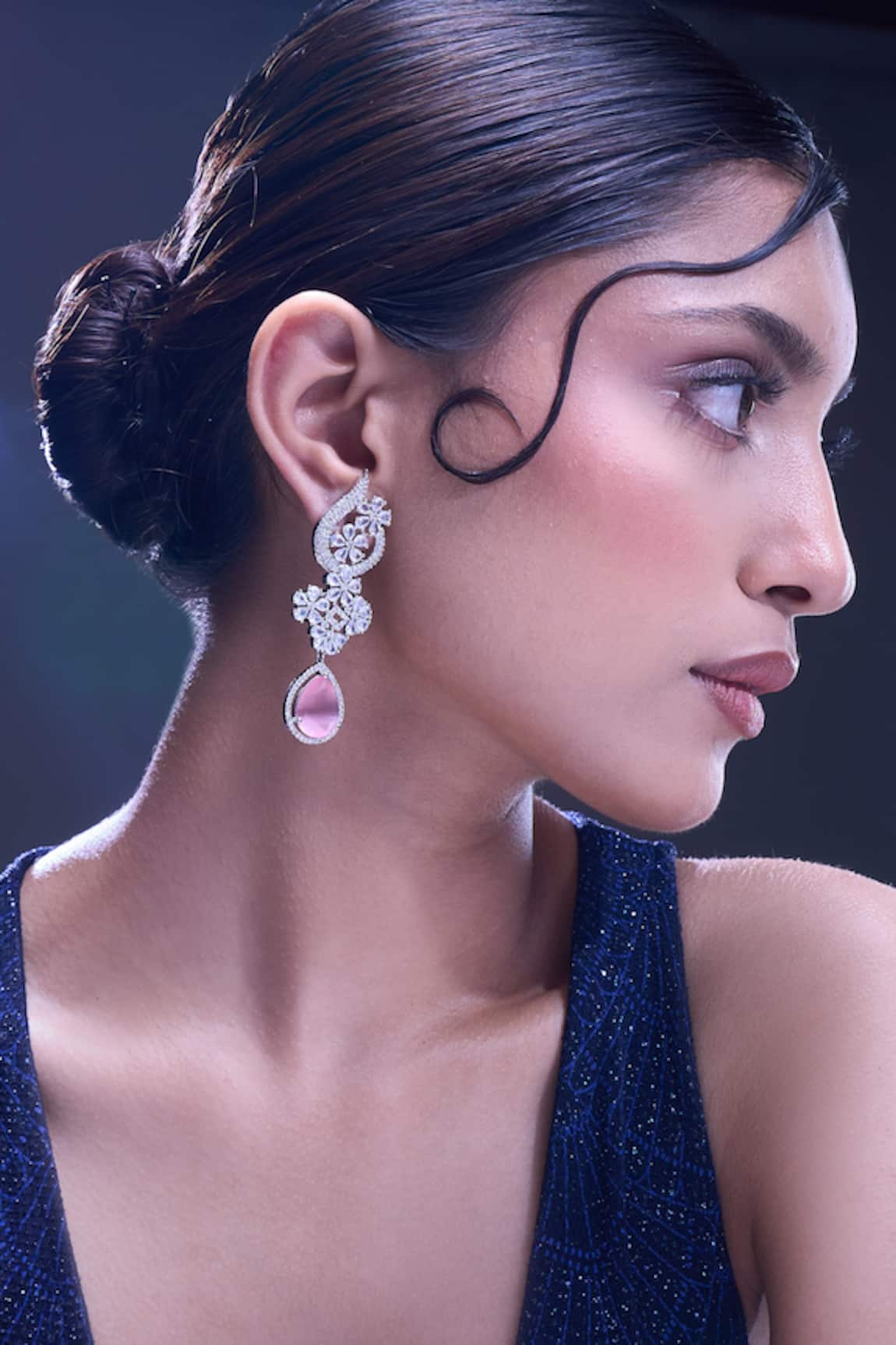 Nazaakat By Samara Singh Pink American Diamond Earrings 