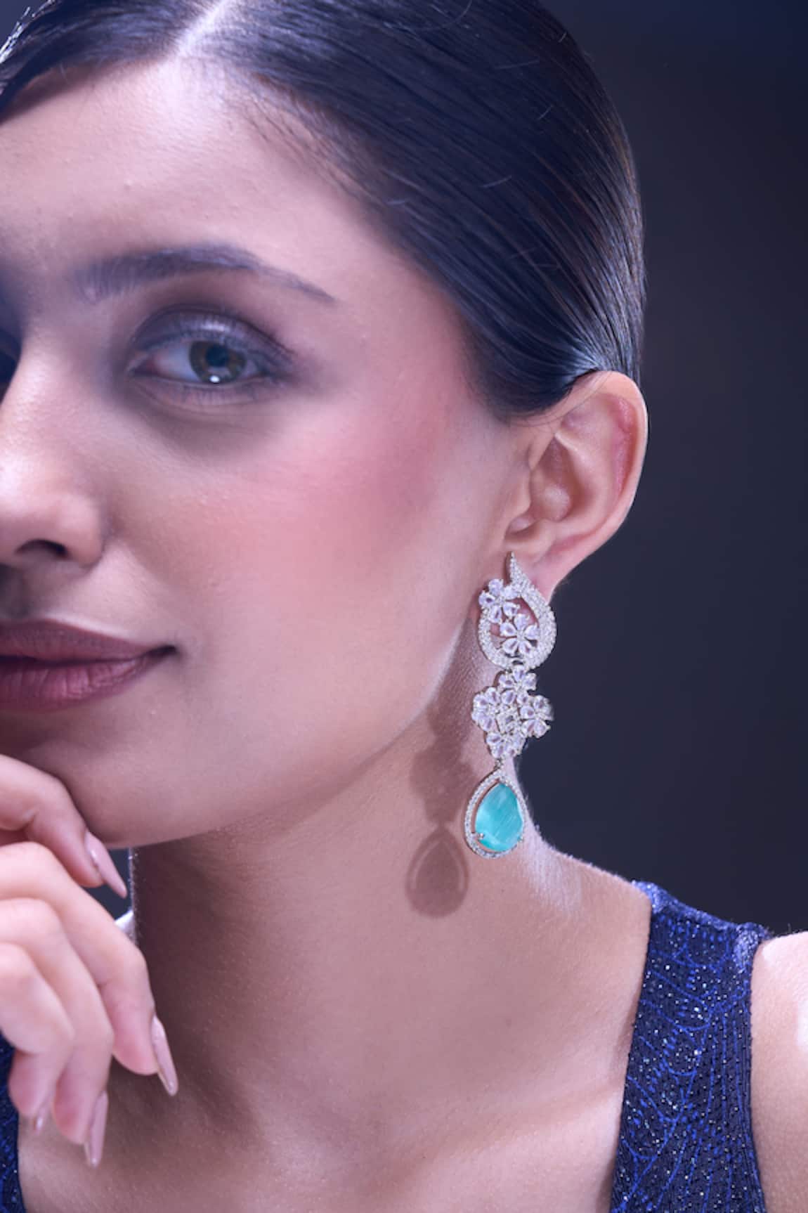 Nazaakat By Samara Singh Aqua American Diamond Earrings 