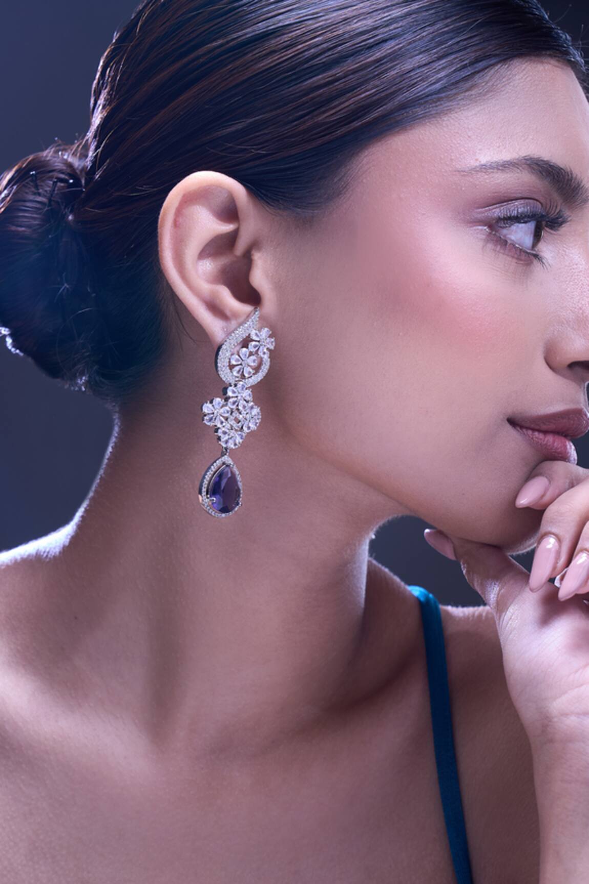 Nazaakat By Samara Singh Violet American Diamond Earrings 
