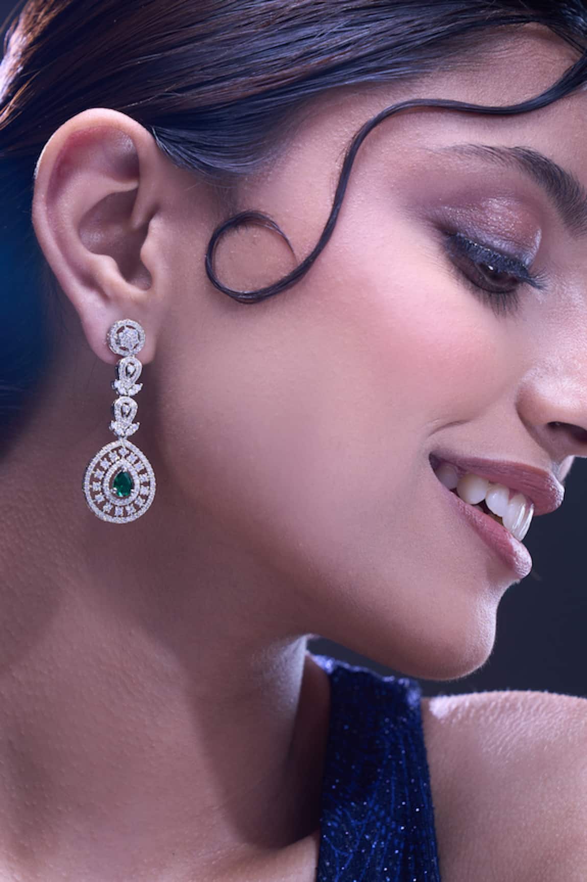 Nazaakat By Samara Singh Green American Diamond Earrings 