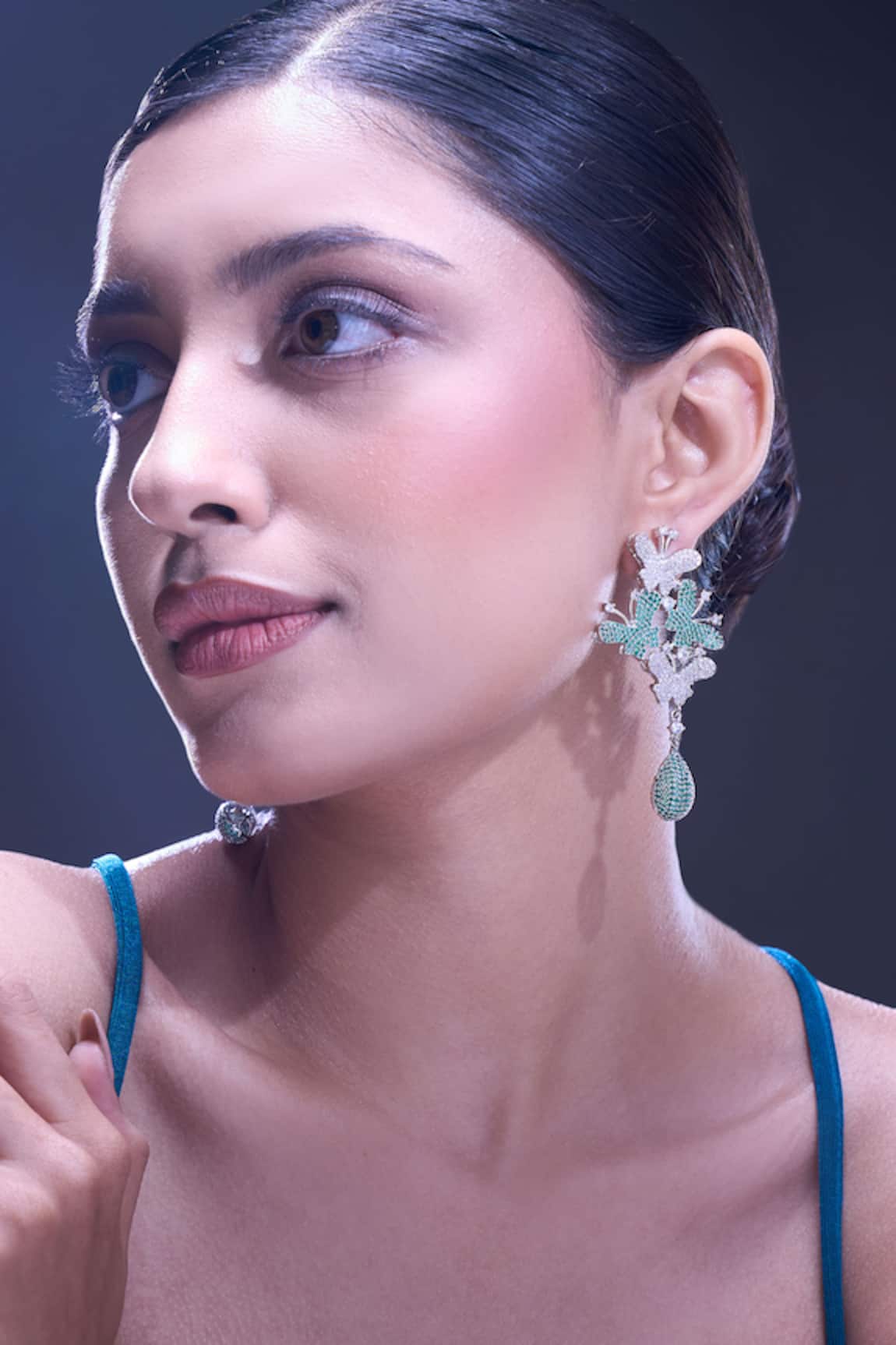 Nazaakat By Samara Singh Green American Diamond Earrings