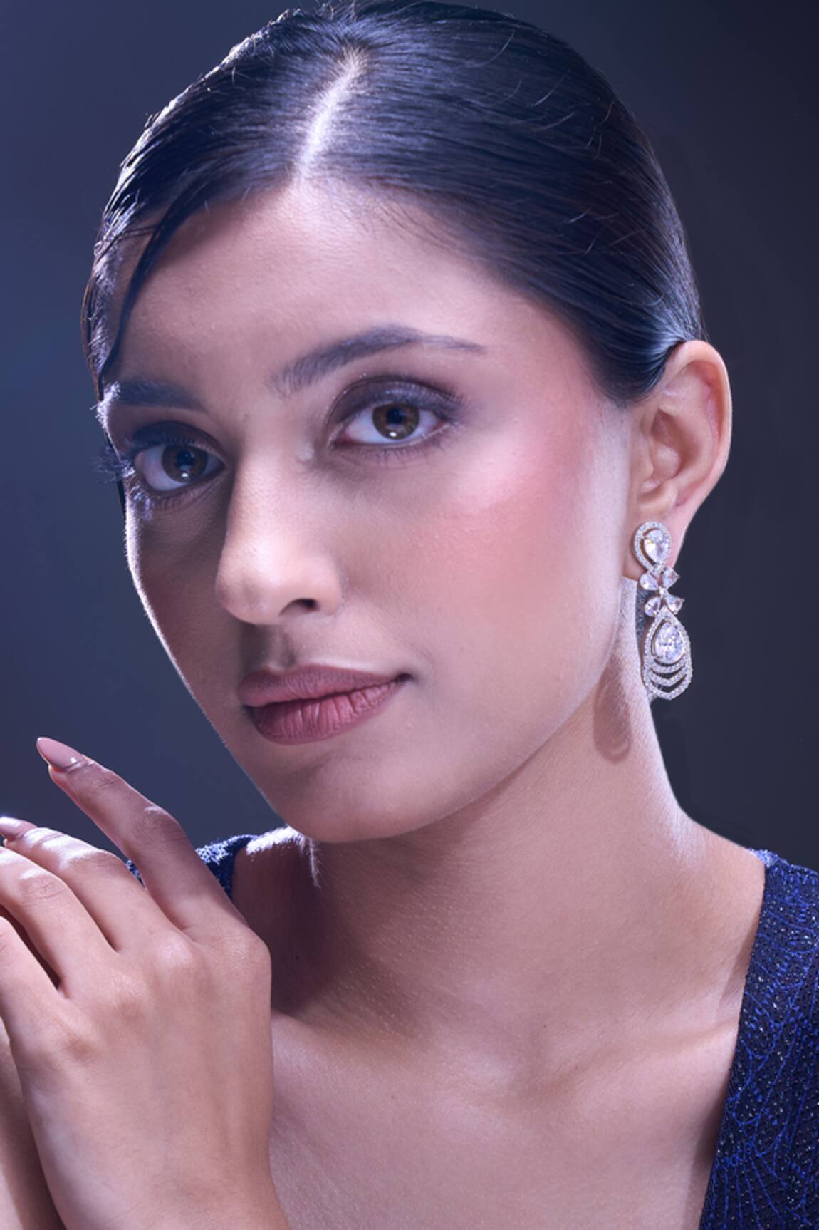 Nazaakat By Samara Singh White American Diamond Earrings