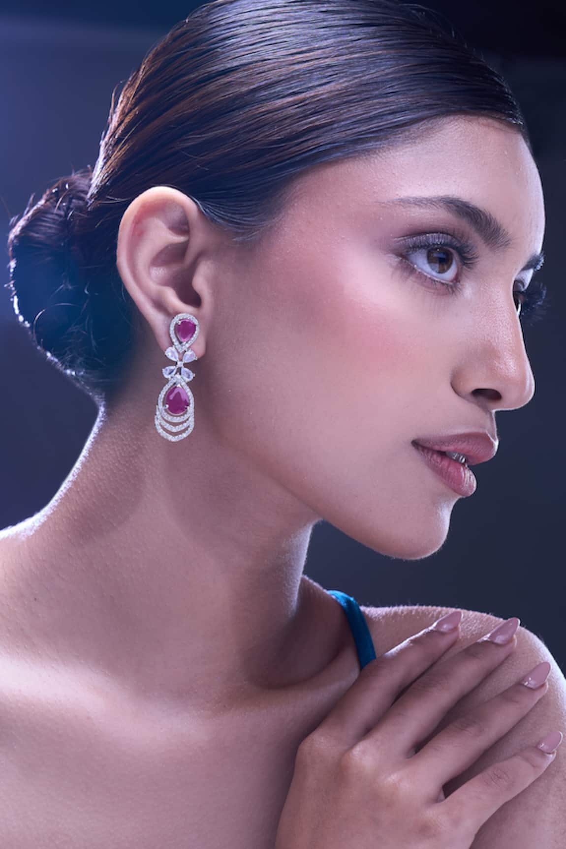 Nazaakat By Samara Singh Ruby American Diamond Earrings 