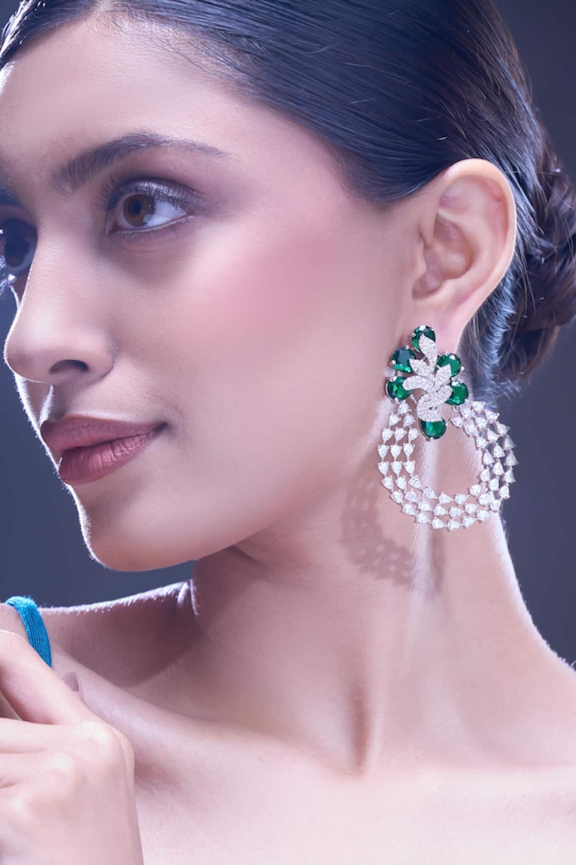 Nazaakat By Samara Singh Green American Diamond Earrings
