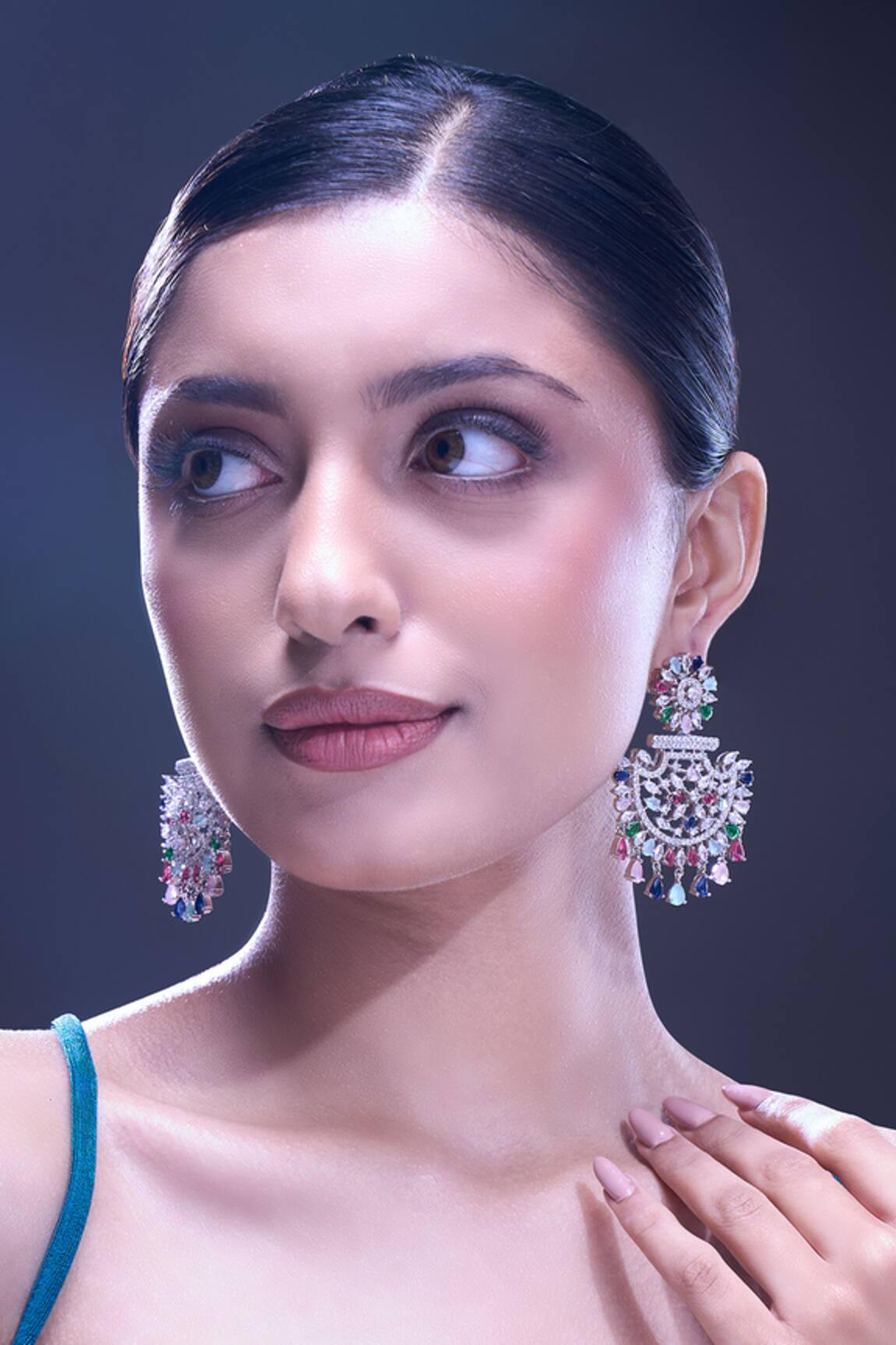 Nazaakat By Samara Singh Multicolor American Diamond Earrings