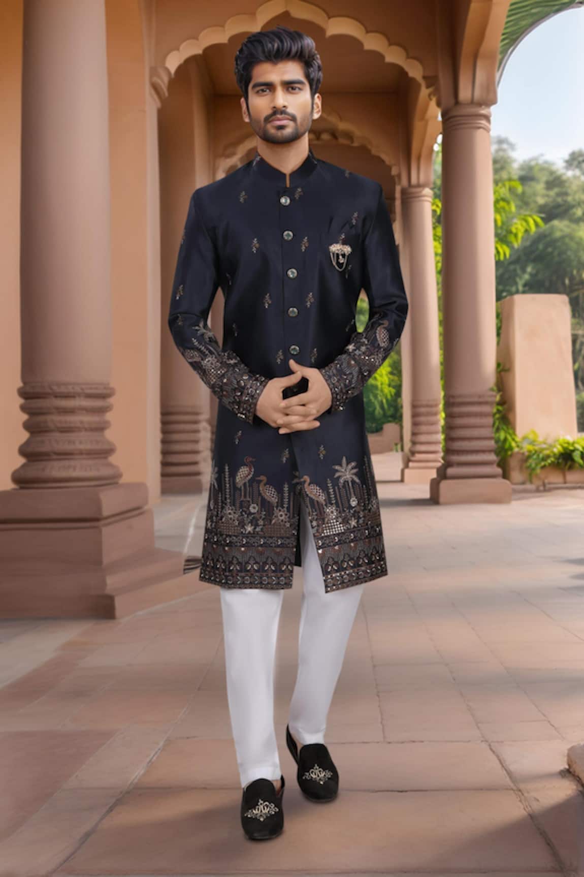 Arihant Rai Sinha Blue Thread Embroidered Sherwani Set 