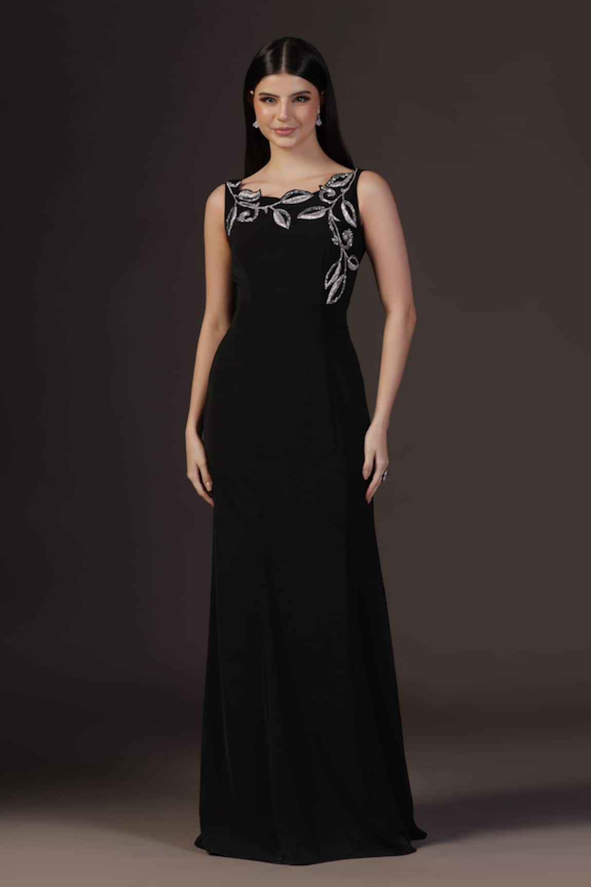 Pooja Peshoria Black Hand Embroidered Mermaid Gown 