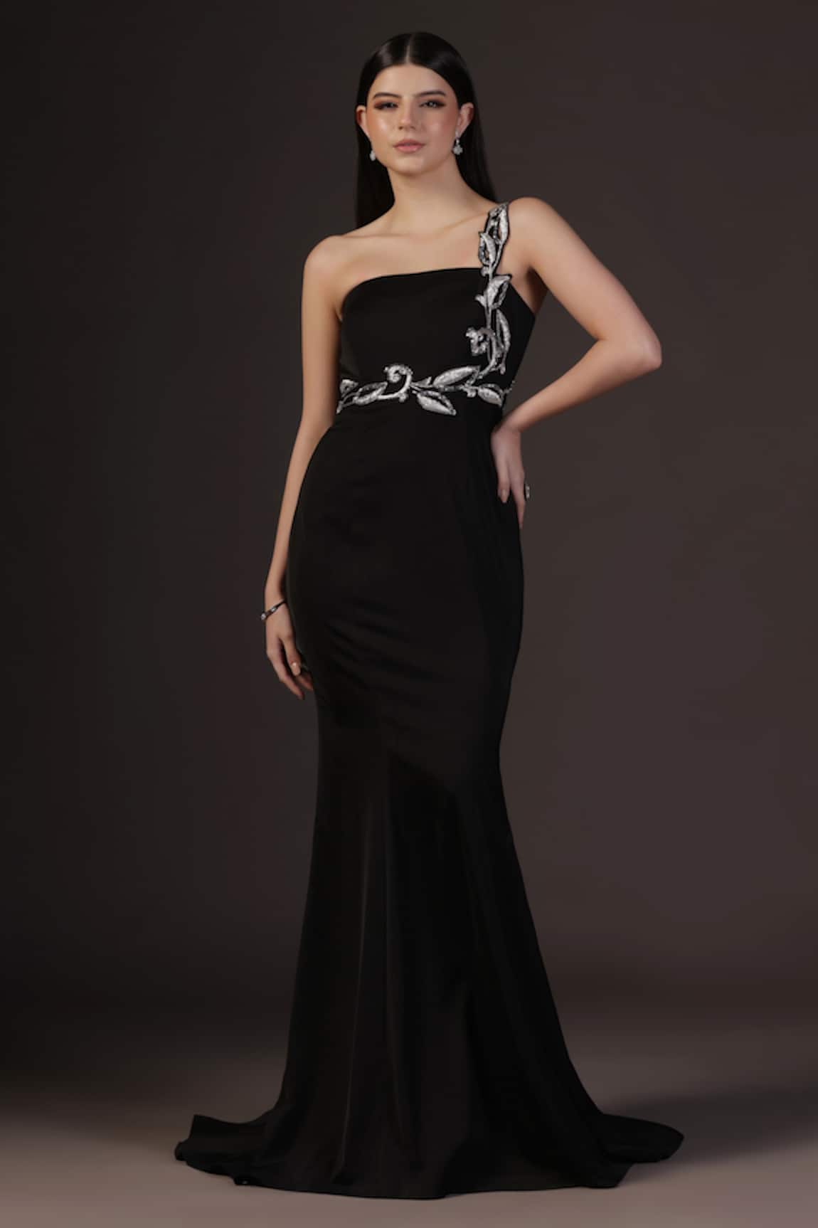 Pooja Peshoria Black Hand Embroidered Gown 