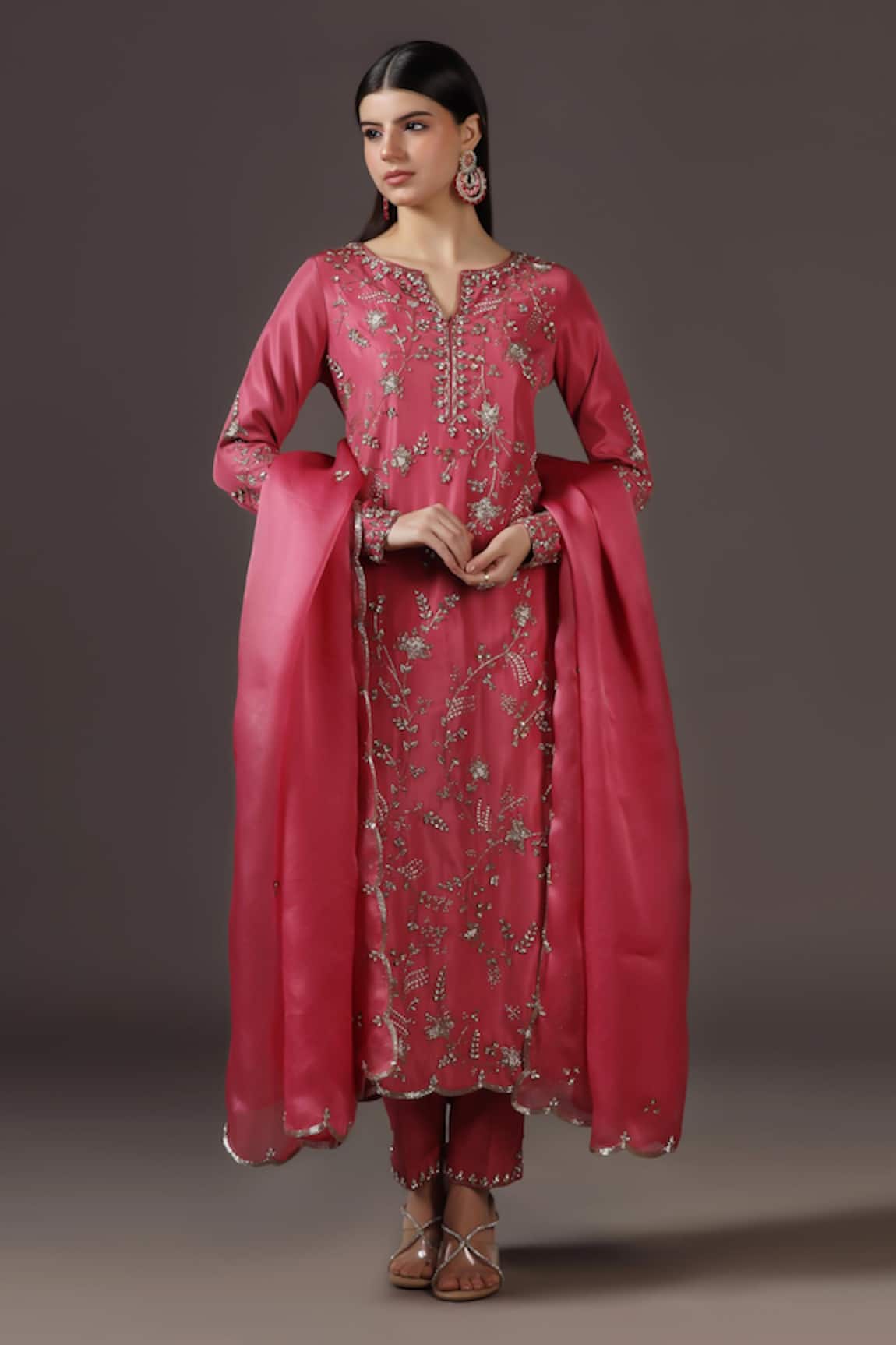 Pooja Peshoria Royal Pink Hand Embroidered Kurta Set 