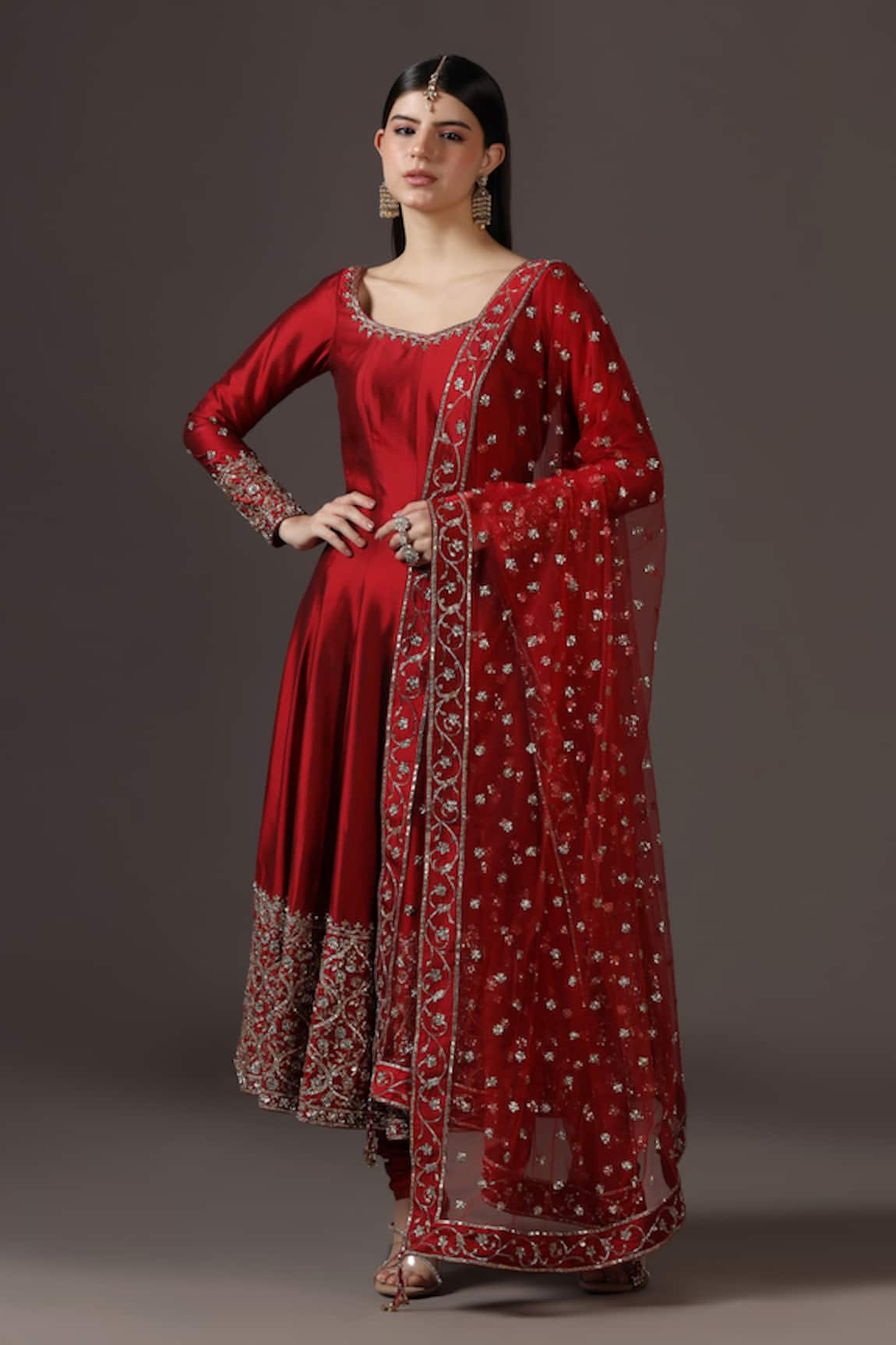 Pooja Peshoria Red Hand Embroidered Anarkali Set 