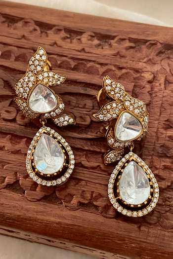 Saga Jewels Designer White Stone Drop Earrings 