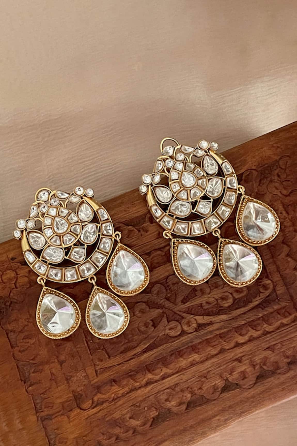 Saga Jewels Designer White Earrings with Gemstones 