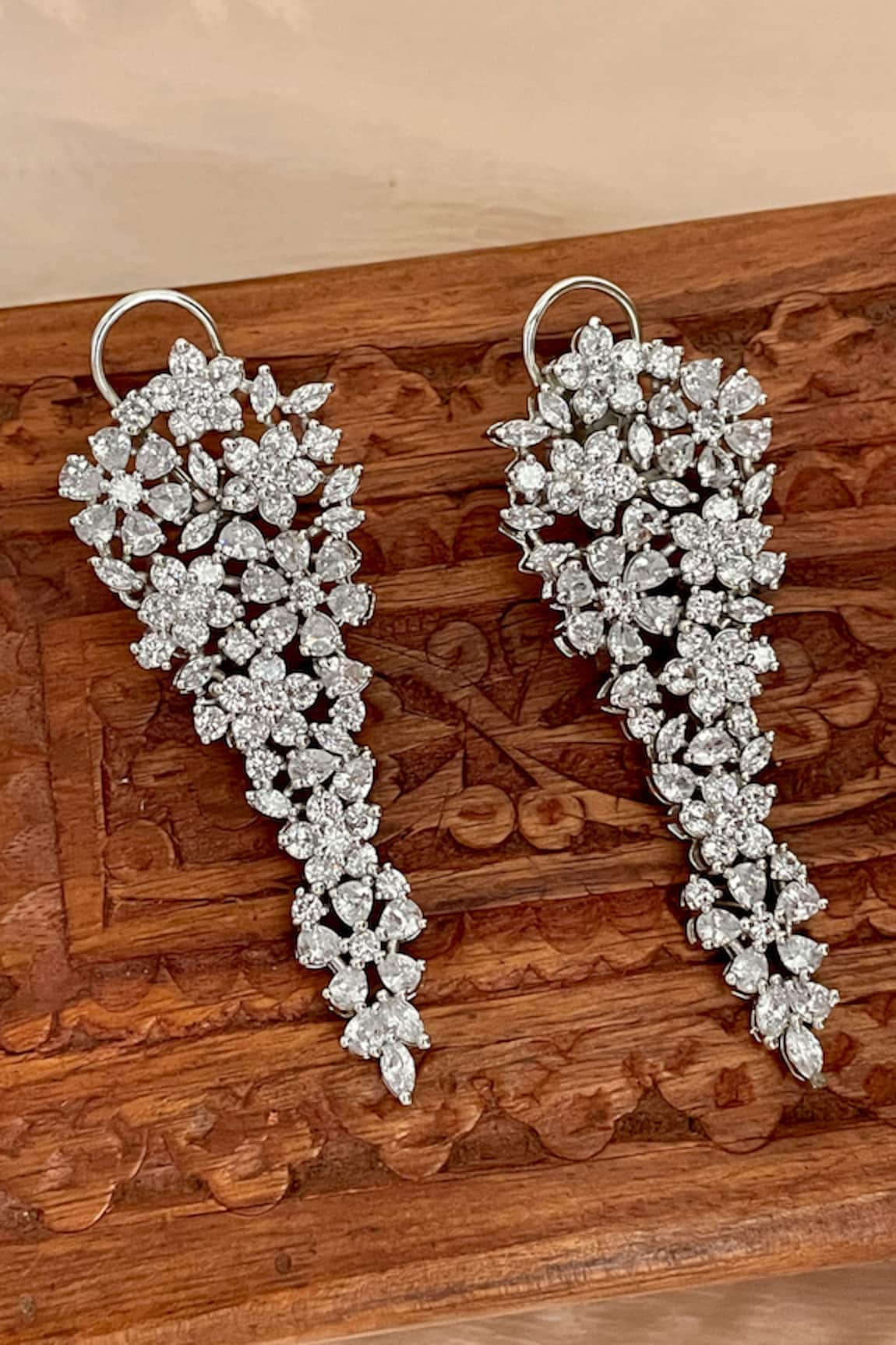 Saga Jewels Floral Design Diamond Earrings 