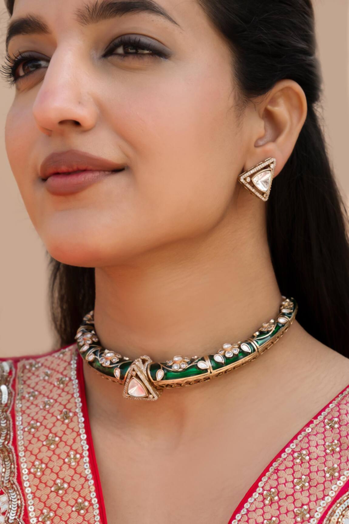 Saga Jewels Green Designer Necklace & Earring Set 