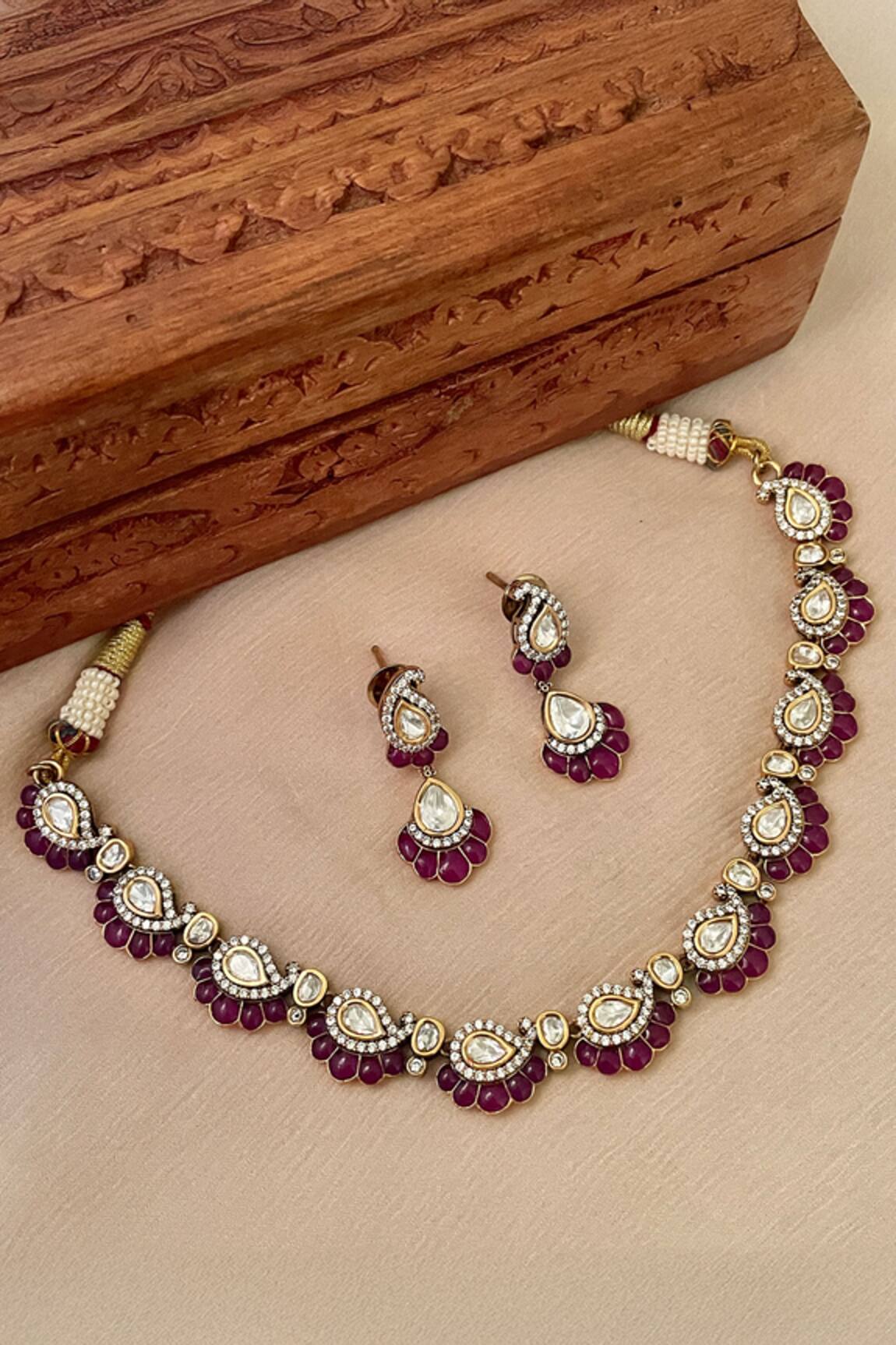 Saga Jewels Designer Pink Necklace & Earring Set 