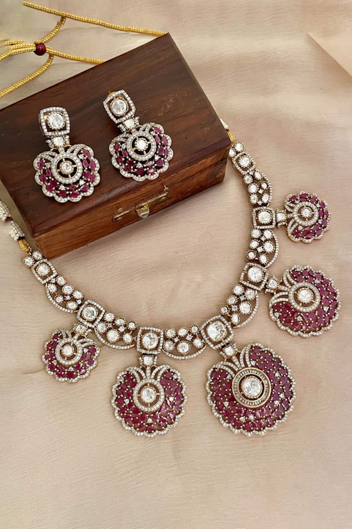 Saga Jewels Designer Pink Necklace & Earring Set 