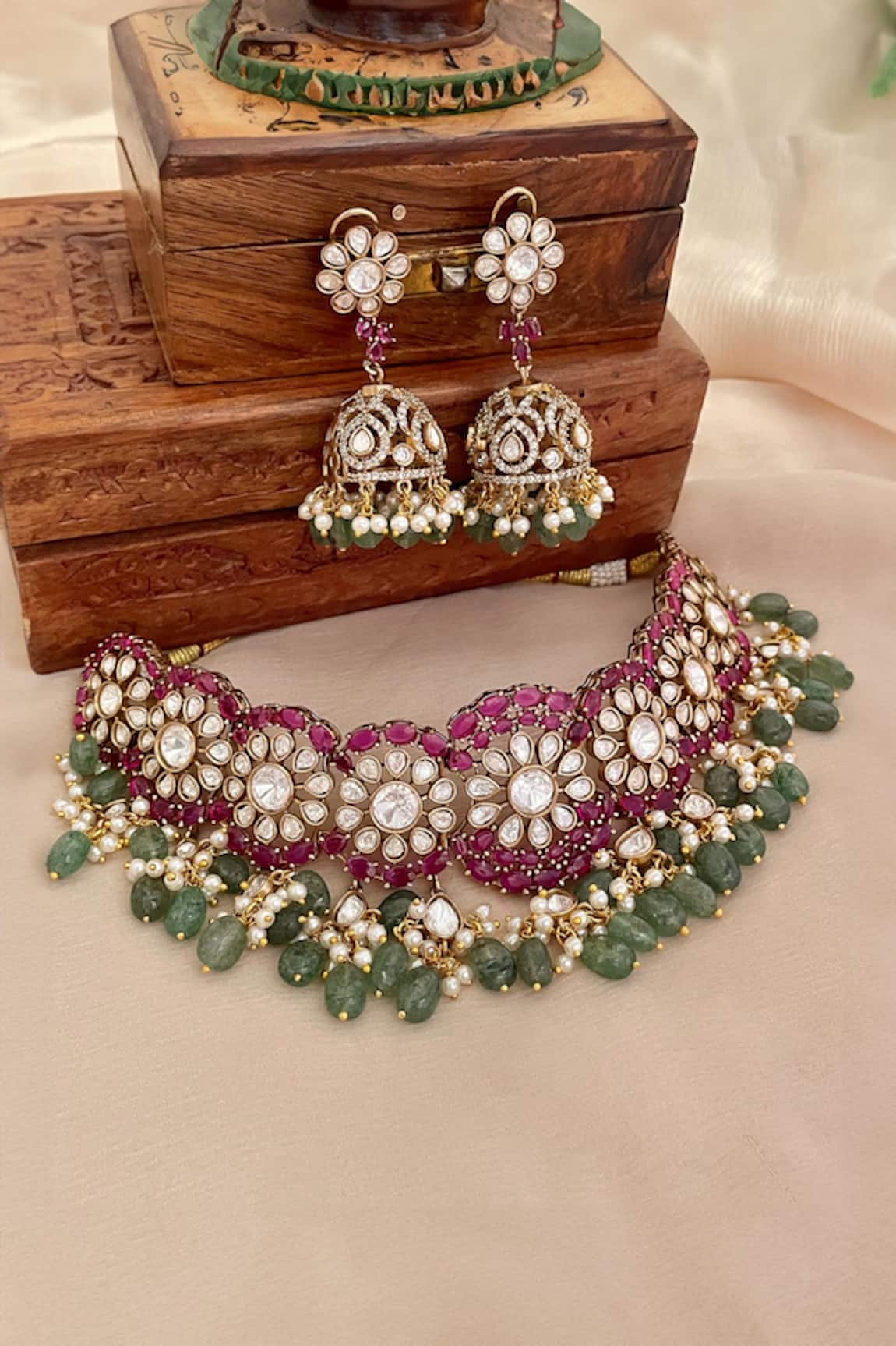 Saga Jewels Multi Stone Embellished Necklace & Earrings 