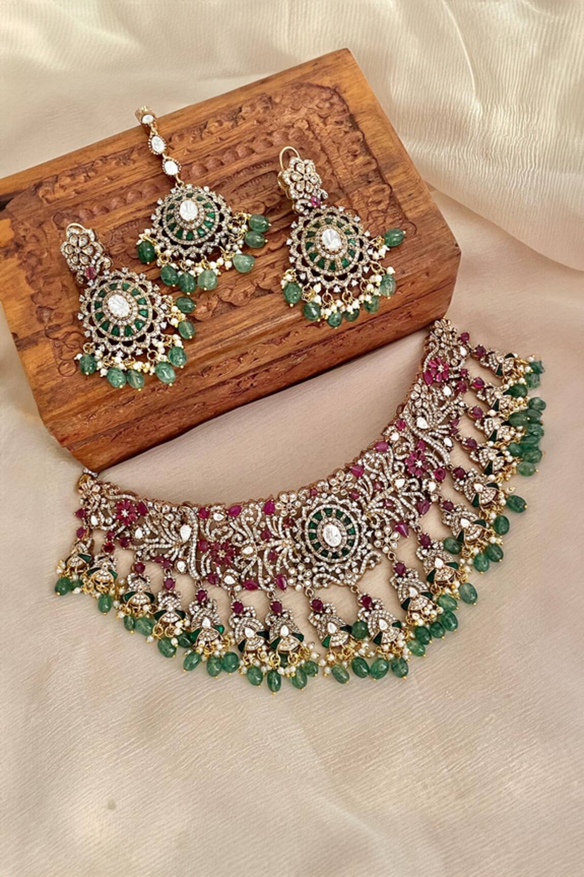 Saga Jewels Designer Pink Necklace Set 