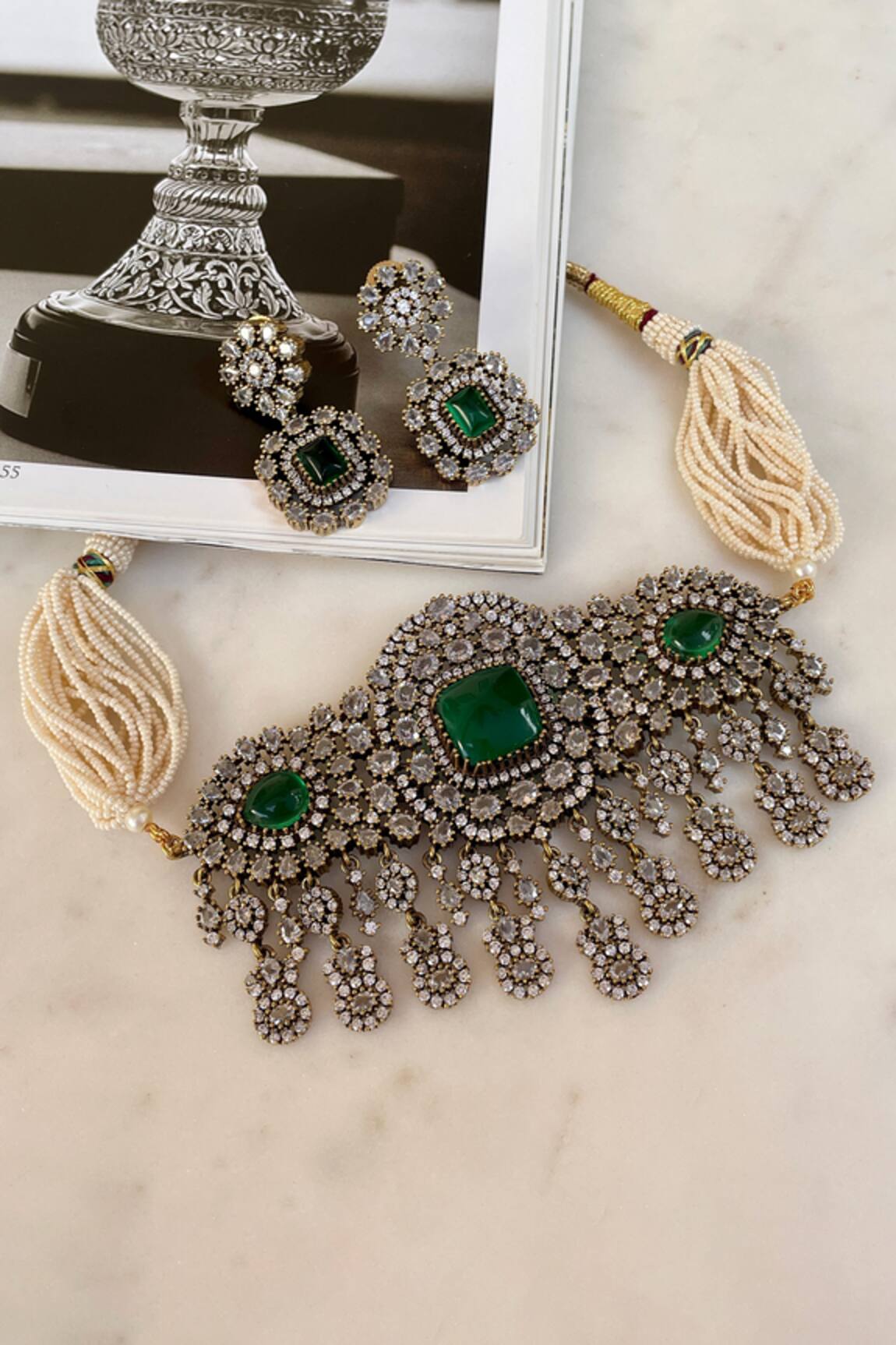 Saga Jewels Designer Green Necklace & Earring Set 
