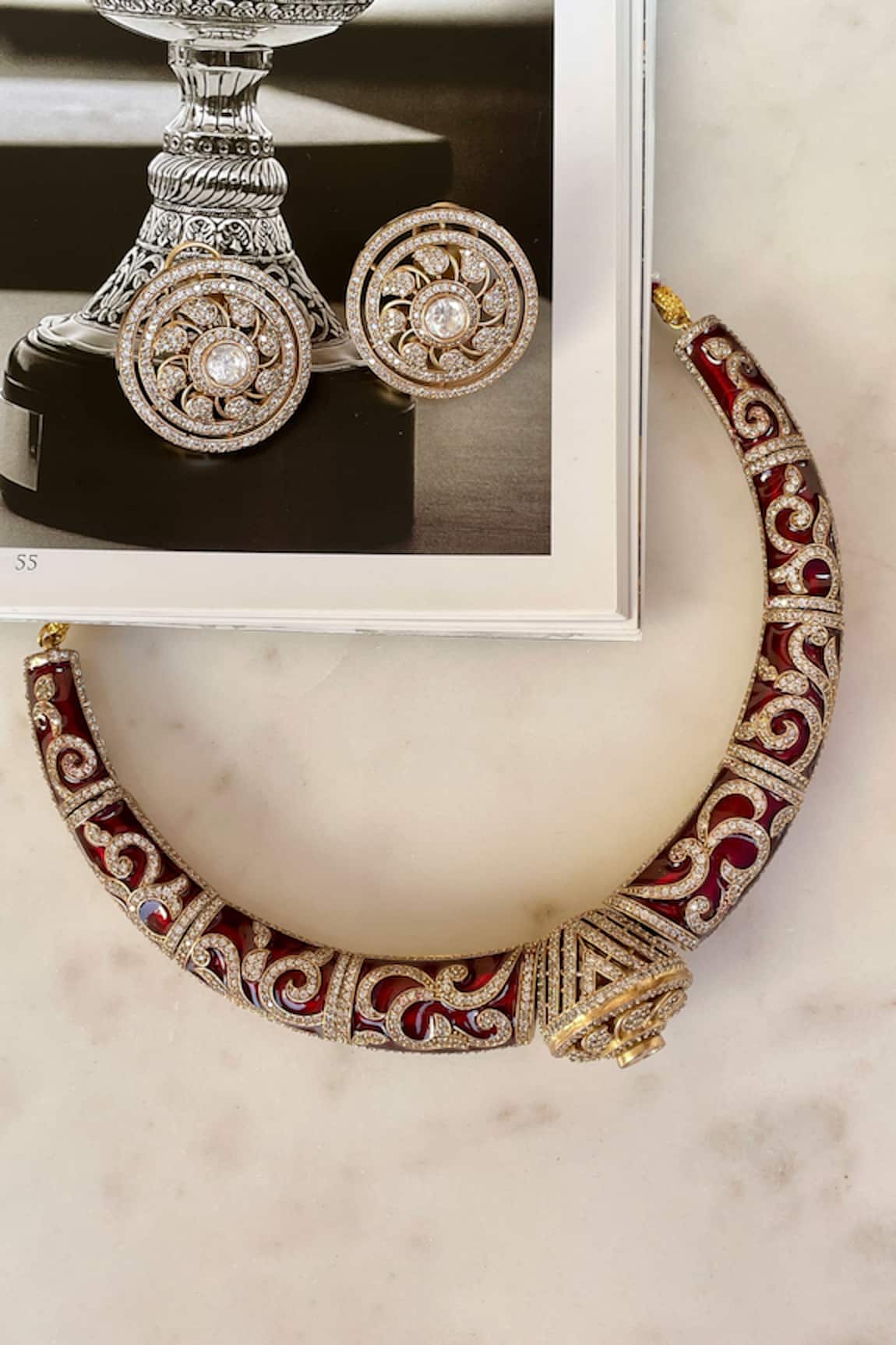 Saga Jewels Red Designer Necklace & Earring Set 