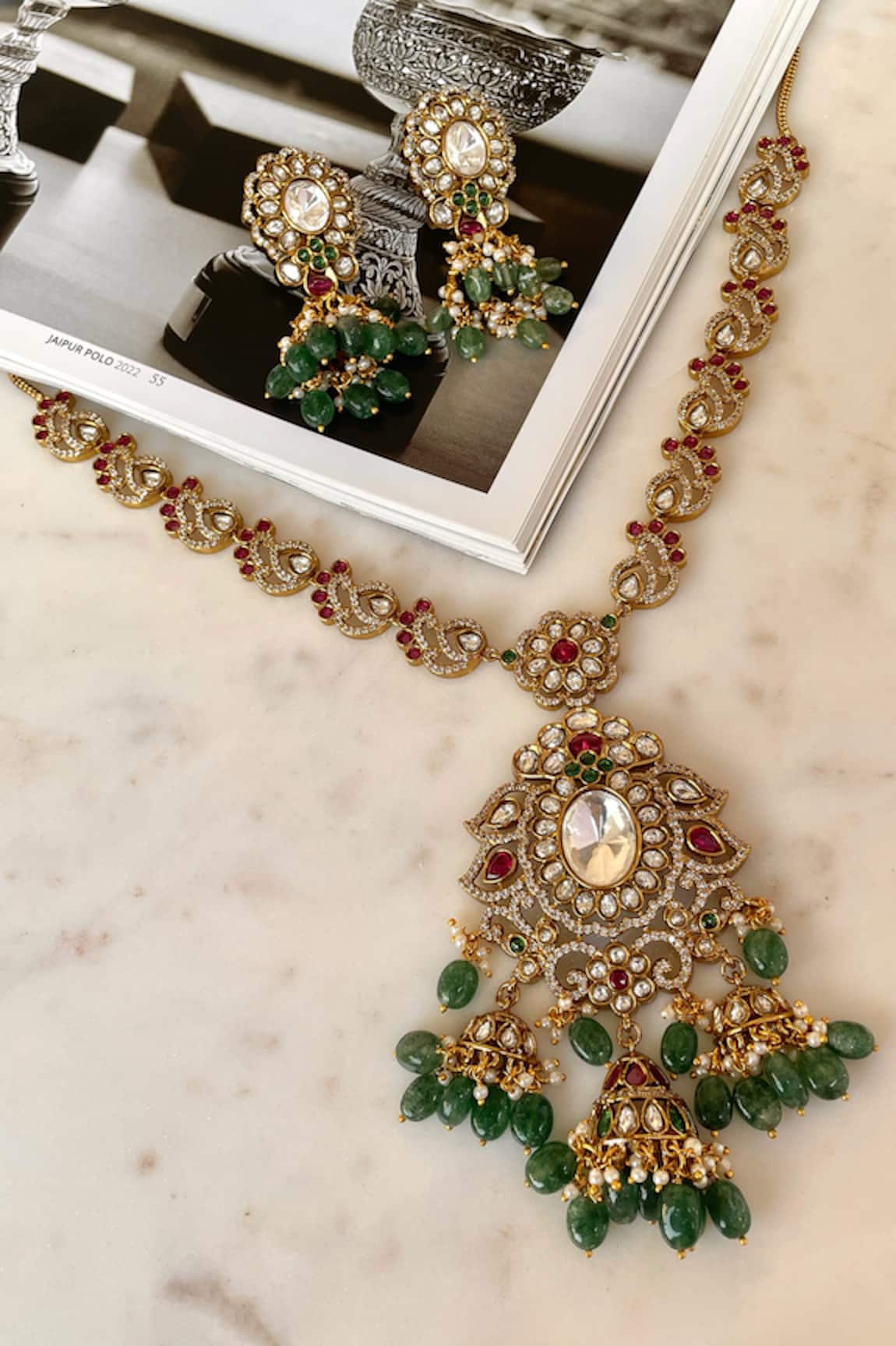 Saga Jewels Designer Green Necklace & Earring Set 