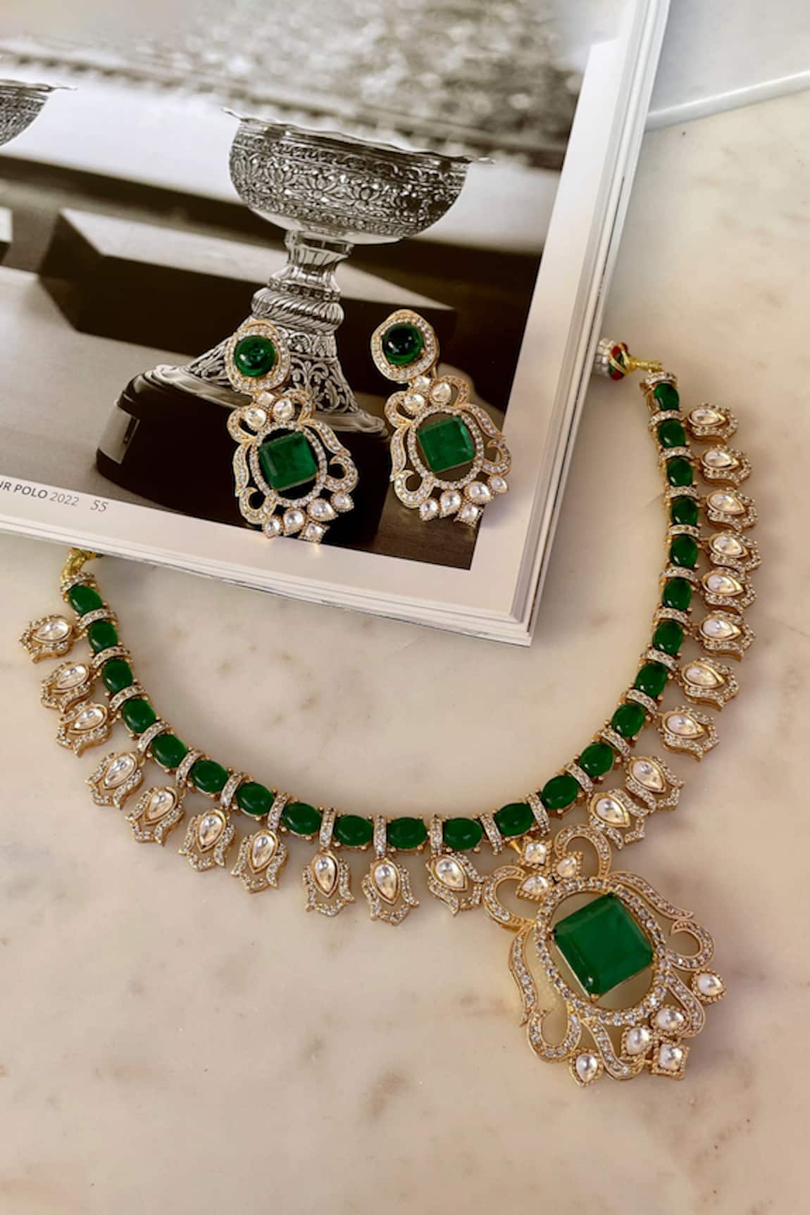 Saga Jewels Green Designer Necklace & Earring Set 