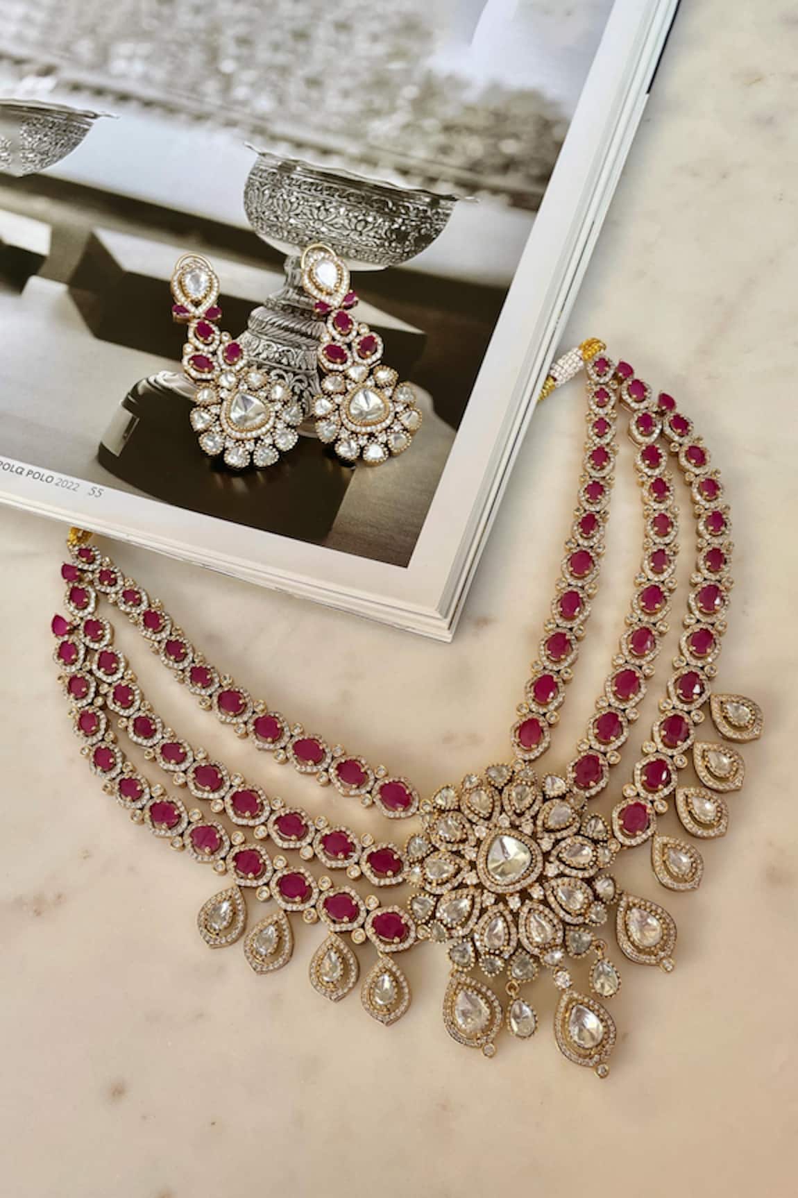 Saga Jewels Designer Pink Necklace & Earring Set 