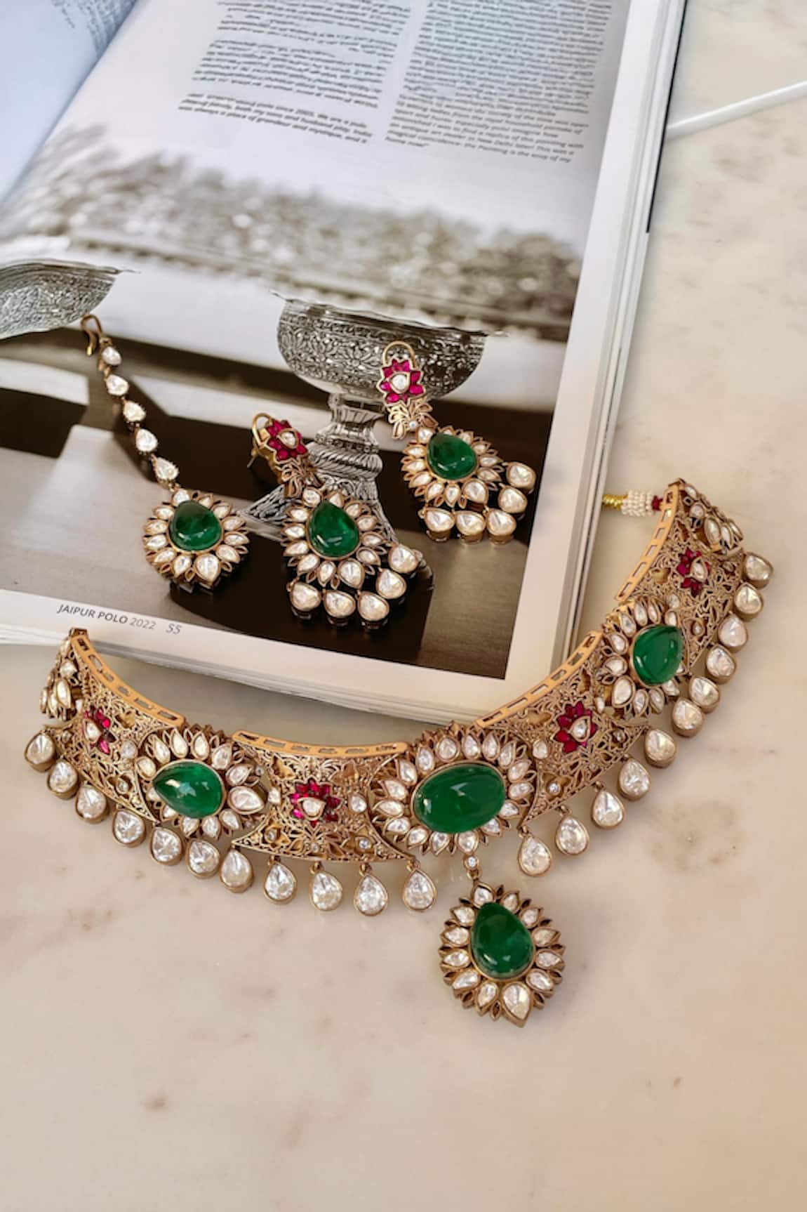 Saga Jewels Designer Green Necklace & Earring Set 