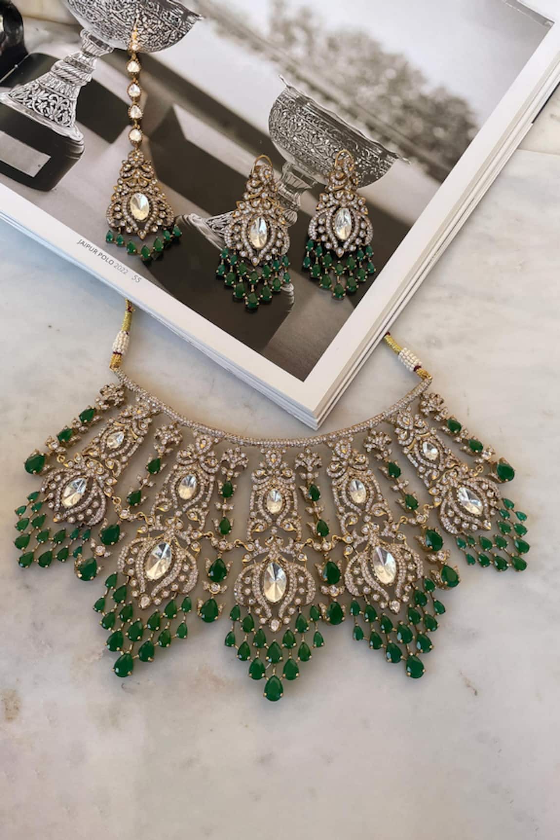 Saga Jewels Green Designer Necklace Set 