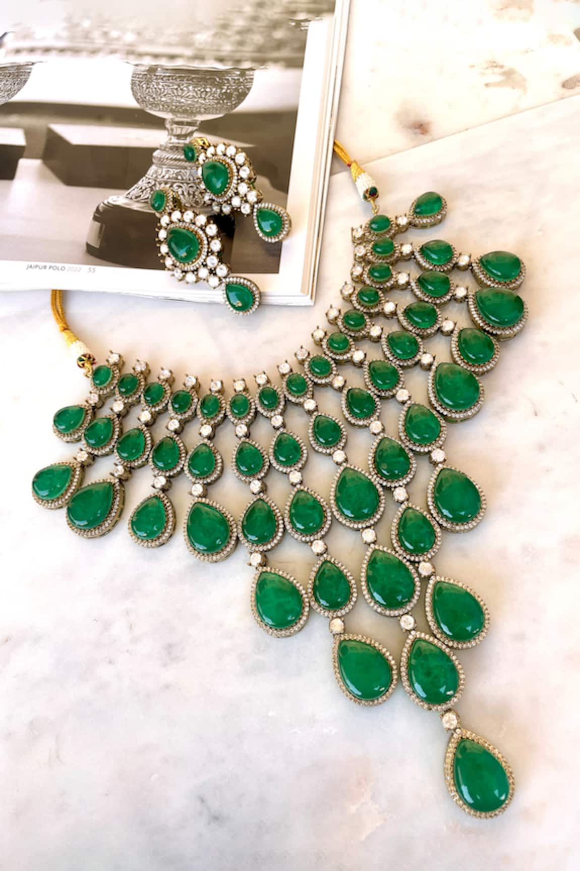 Saga Jewels Green Designer Necklace & Earring Set 