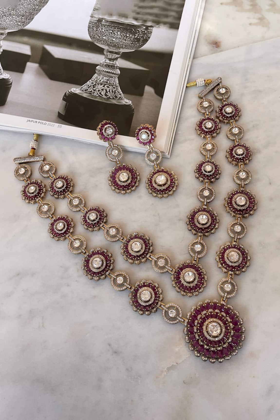 Saga Jewels Designer Pink Necklace & Earring Set 