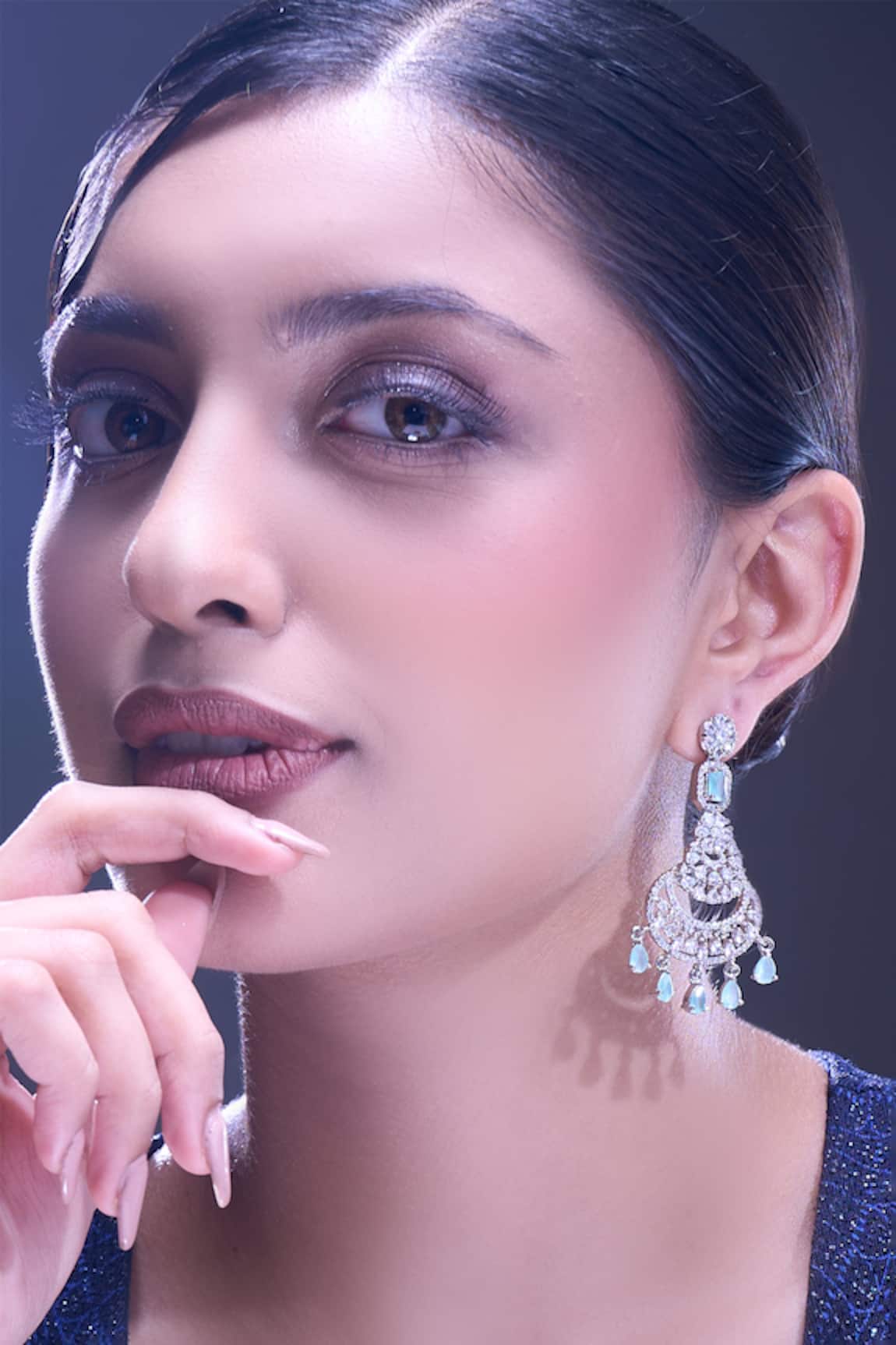 Nazaakat By Samara Singh Aqua American Diamond Earrings