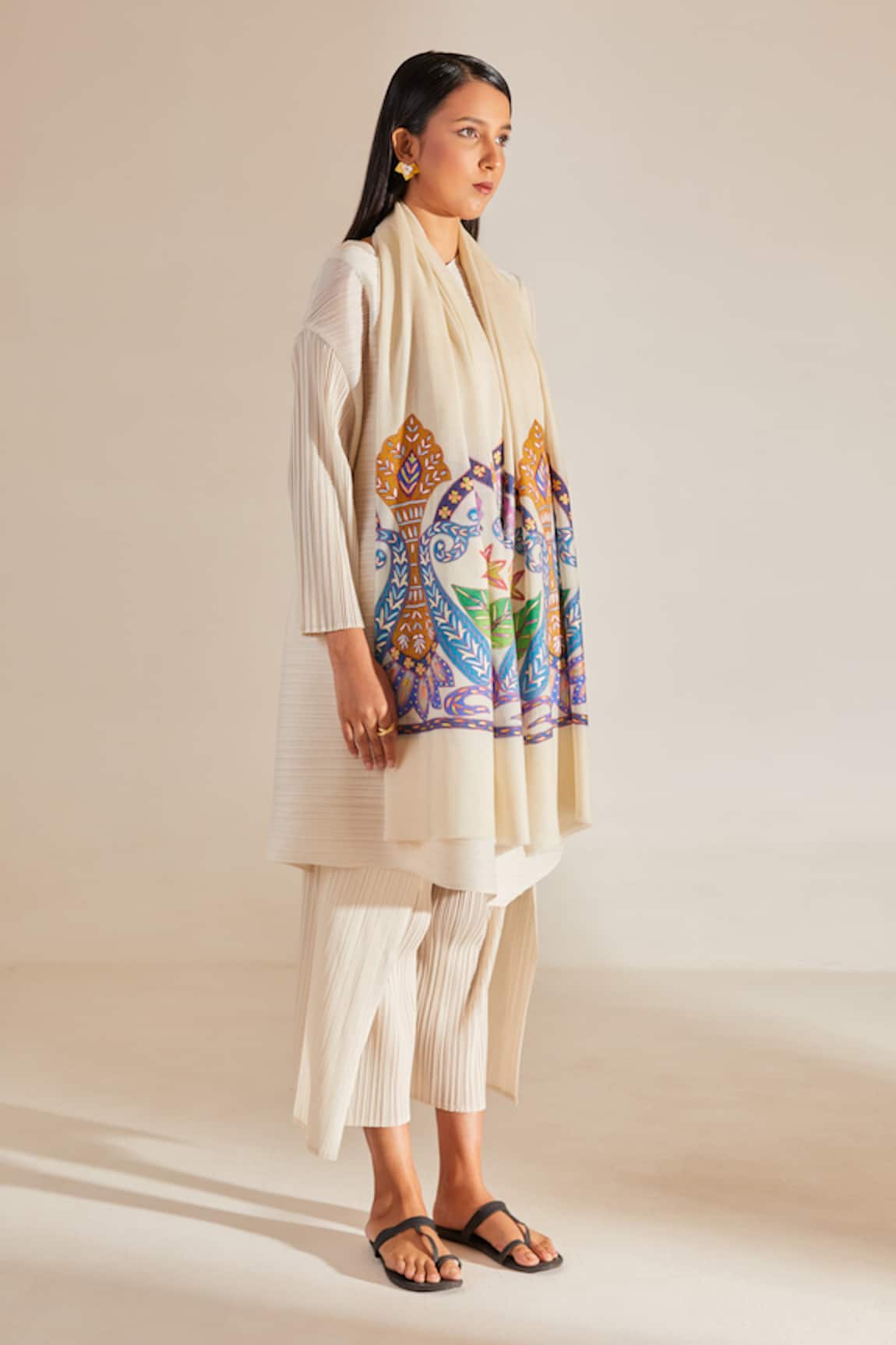 SHAZA Pashmina Kalamkari Border Stole 