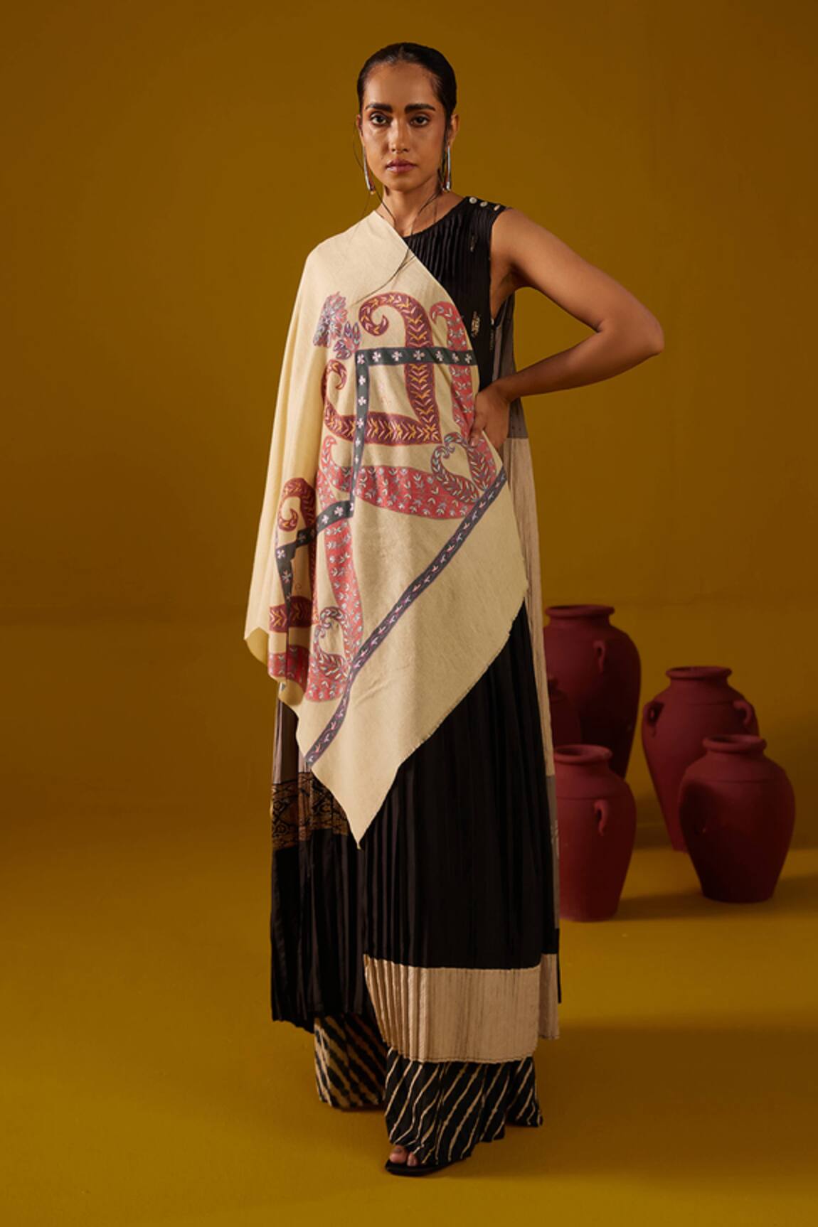 SHAZA Pashmina Kalamkari Border Stole 