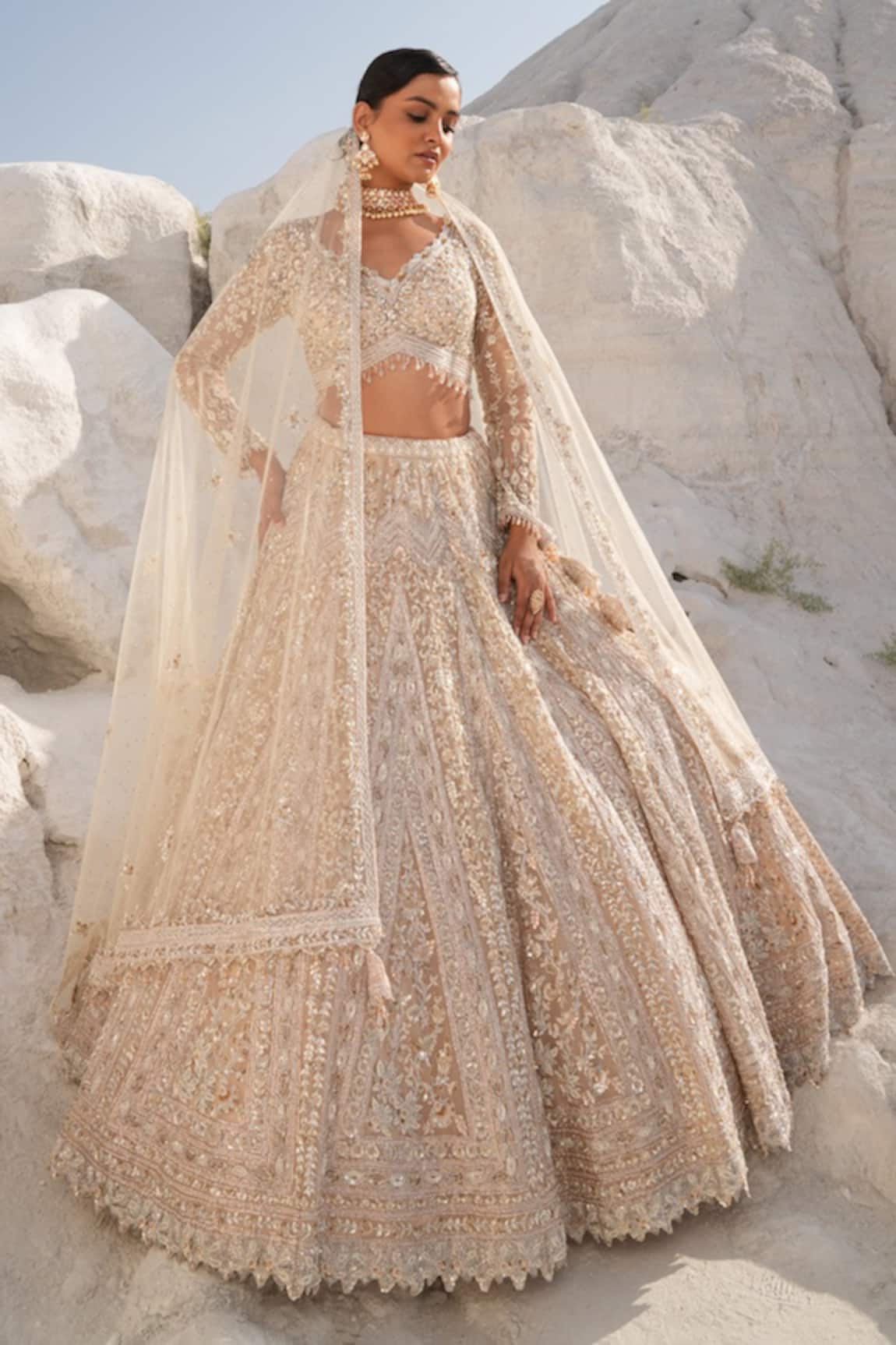 House Of Sikka Gold Embroidered Lehenga Set 